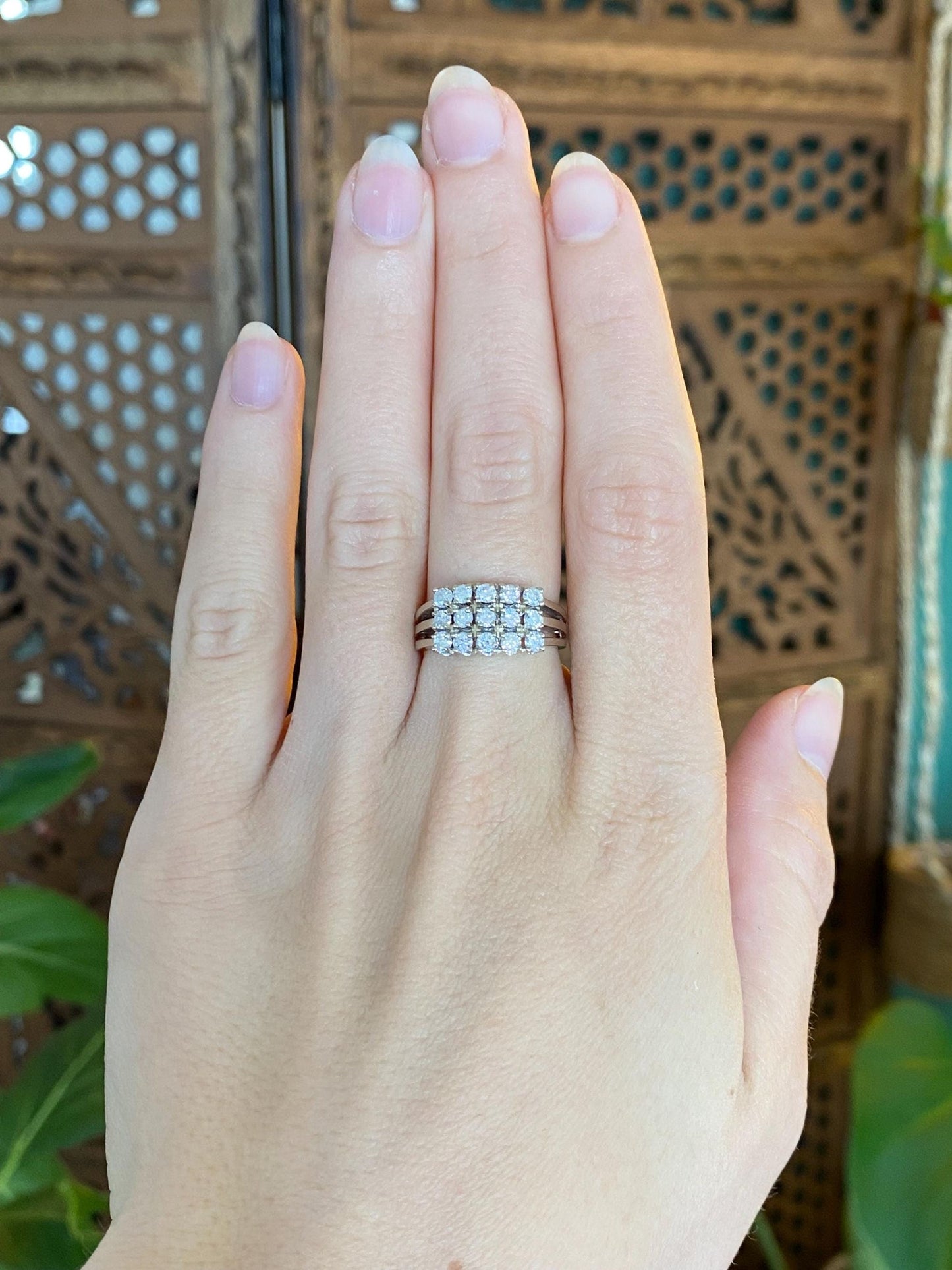 Vintage Solid 14k White Gold Diamond Rows Ring - Size 6.25