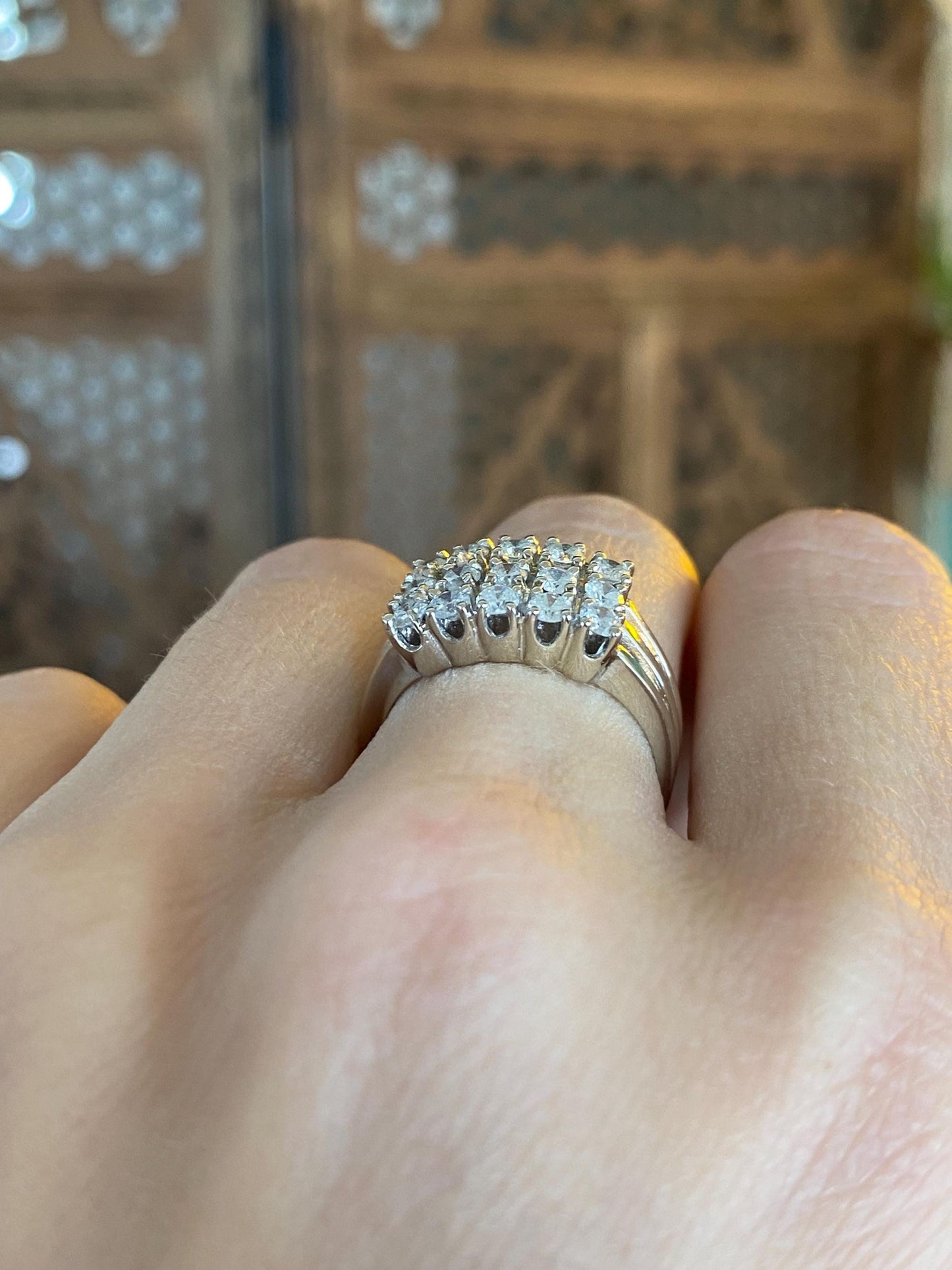 Vintage Solid 14k White Gold Diamond Rows Ring - Size 6.25