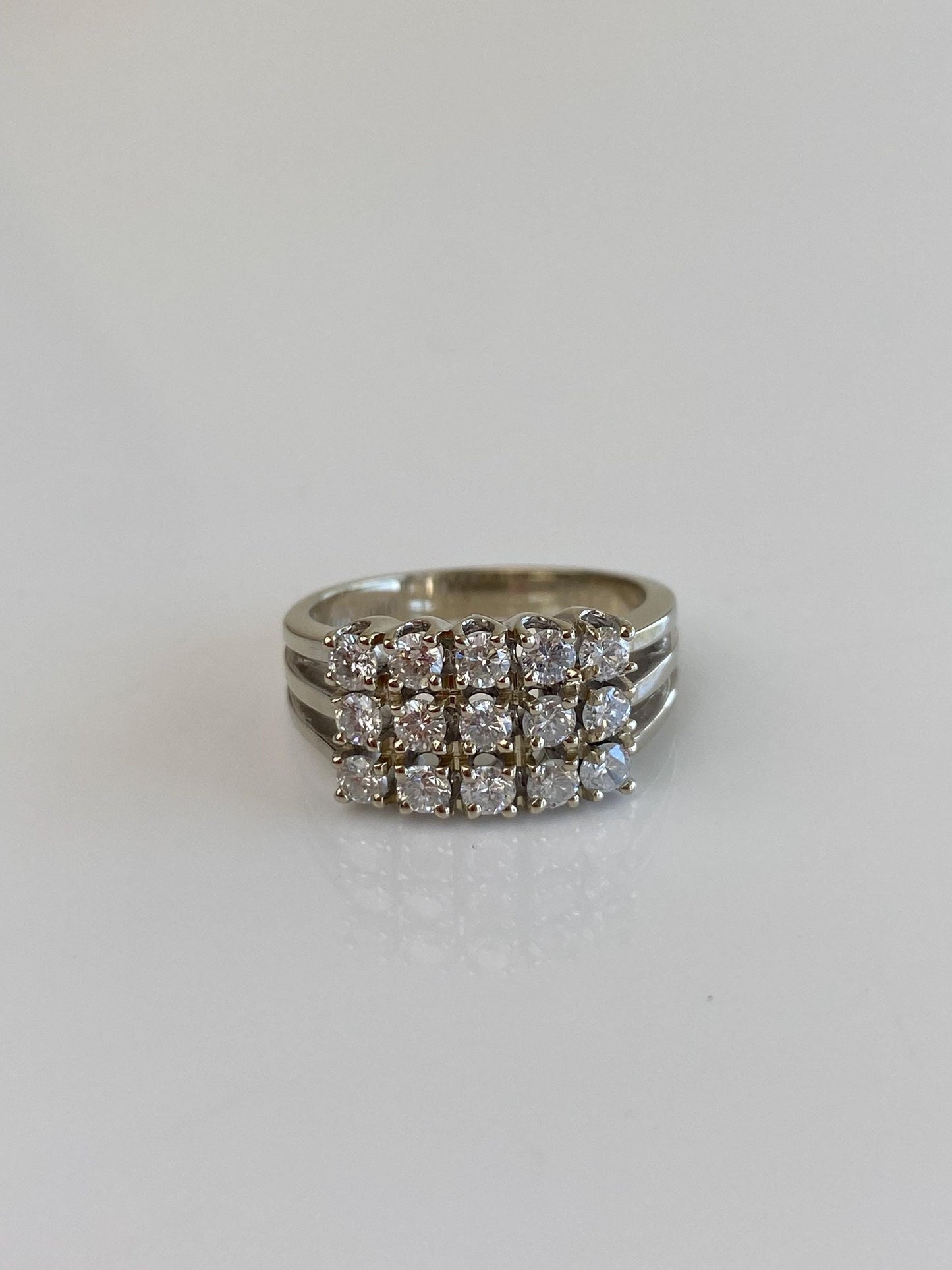Vintage Solid 14k White Gold Diamond Rows Ring - Size 6.25