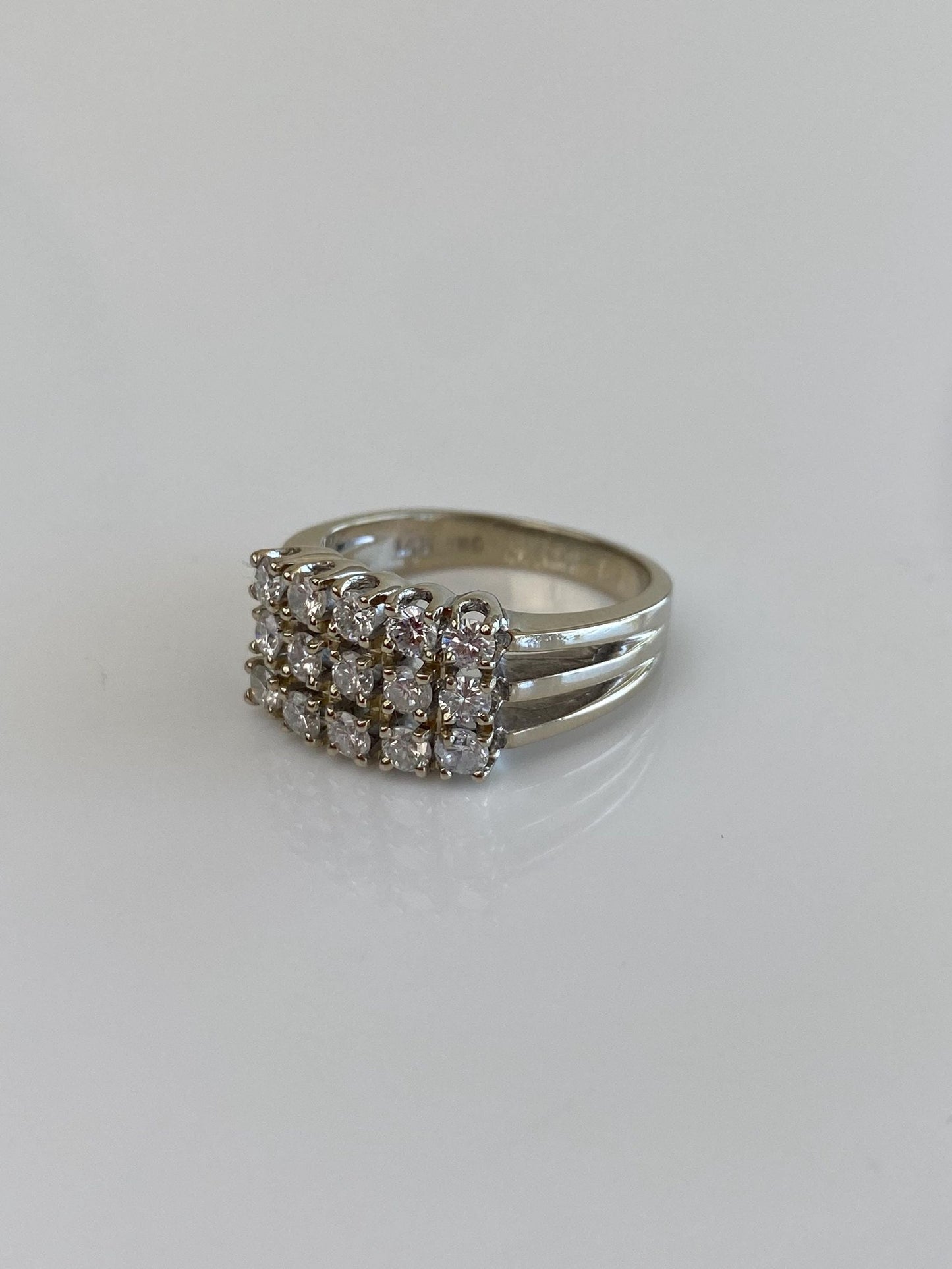 Vintage Solid 14k White Gold Diamond Rows Ring - Size 6.25