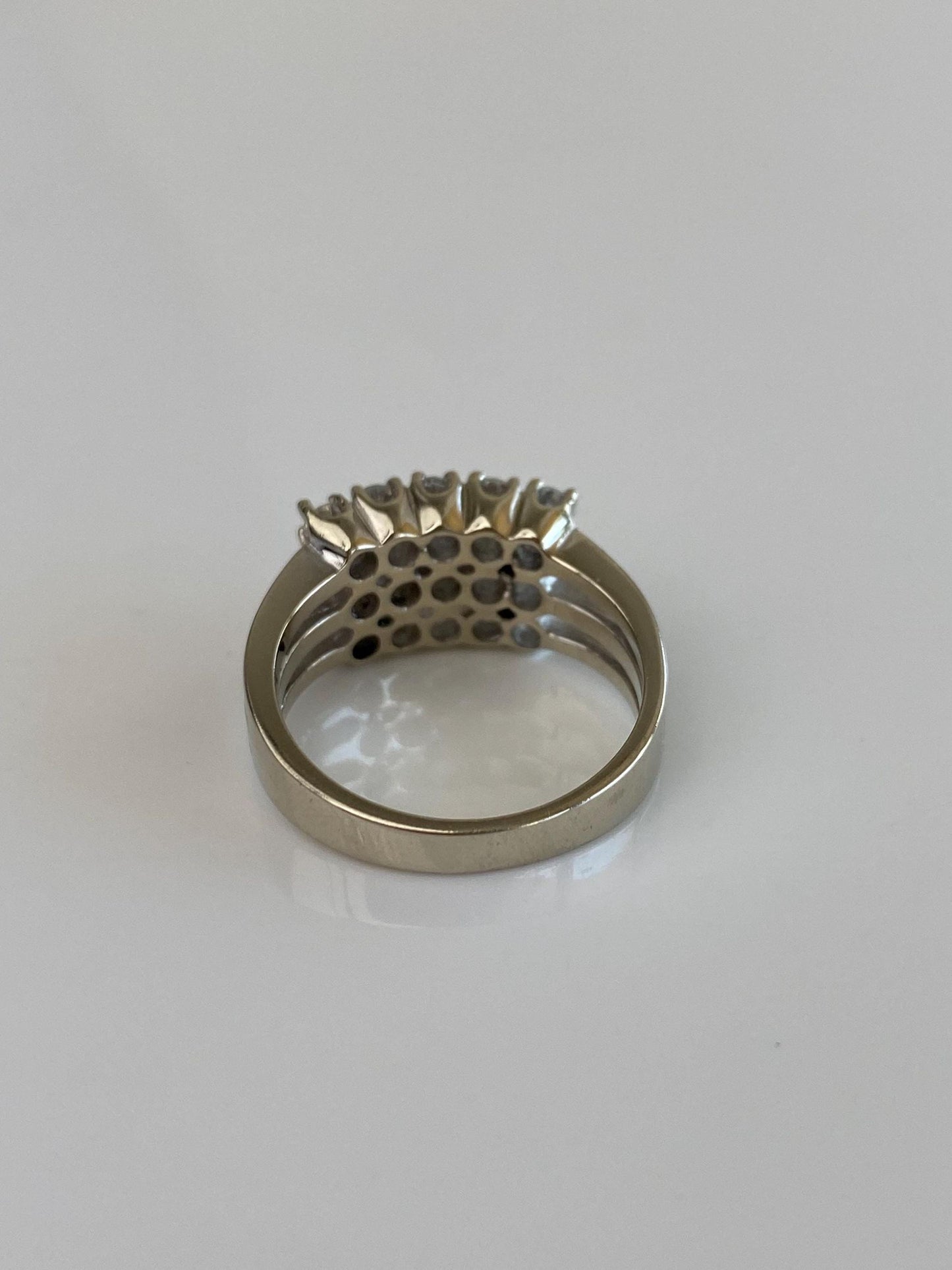 Vintage Solid 14k White Gold Diamond Rows Ring - Size 6.25