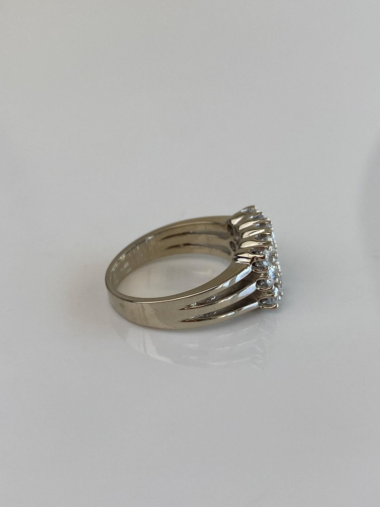 Vintage Solid 14k White Gold Diamond Rows Ring - Size 6.25