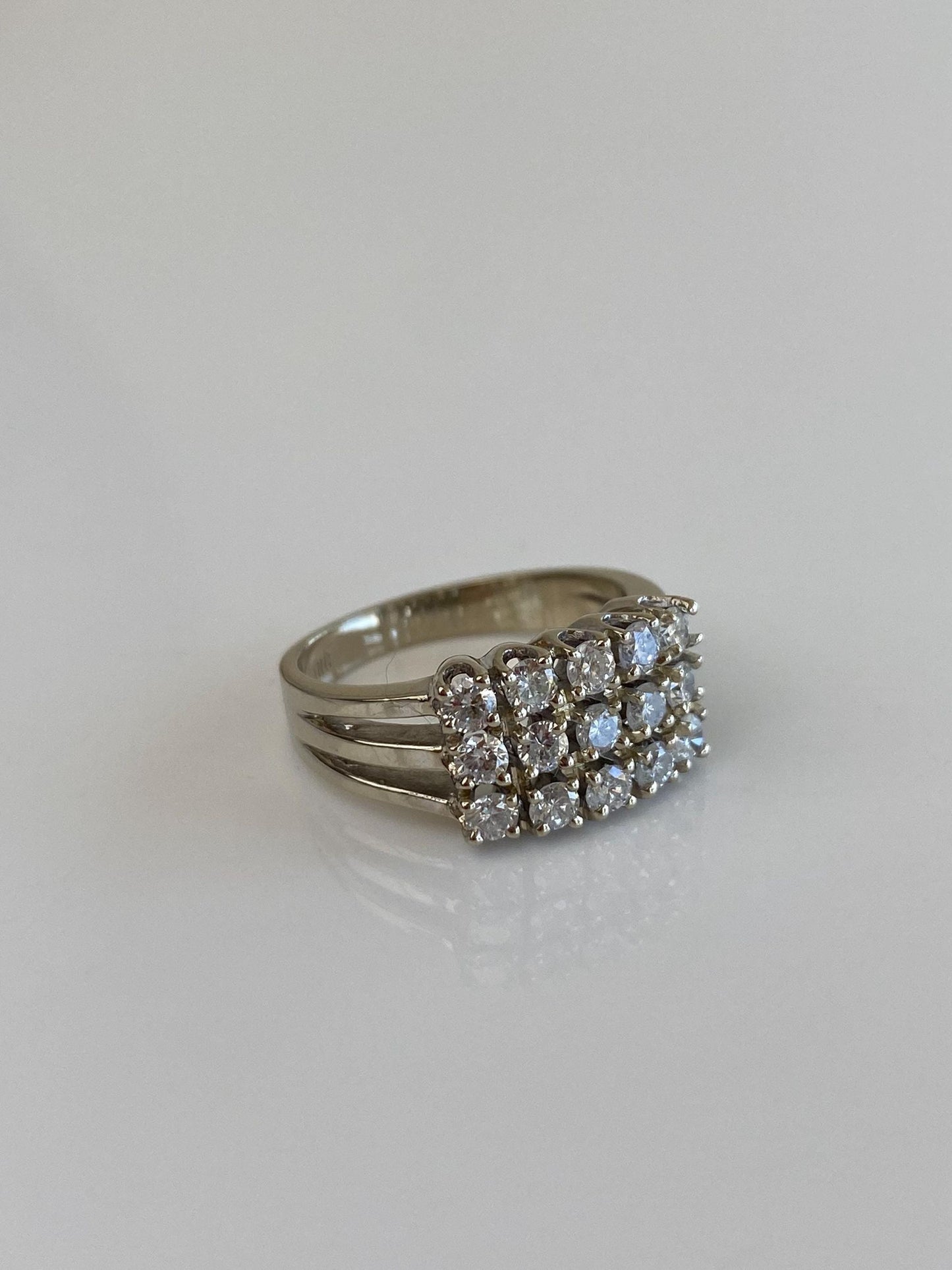 Vintage Solid 14k White Gold Diamond Rows Ring - Size 6.25