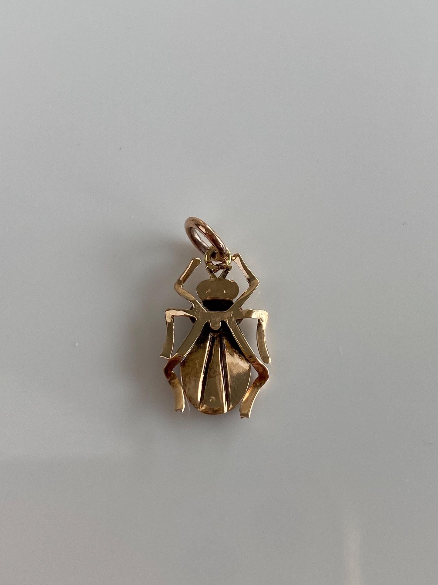 Vintage Solid 10k Rosey Gold Enamel Seed Pearls Beetle Charm