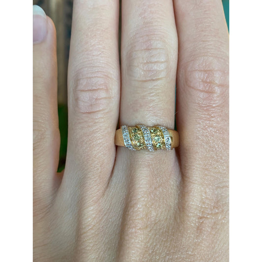 Solid 14k Yellow Gold Diamond & Peridot Ring Band - Size 6.75