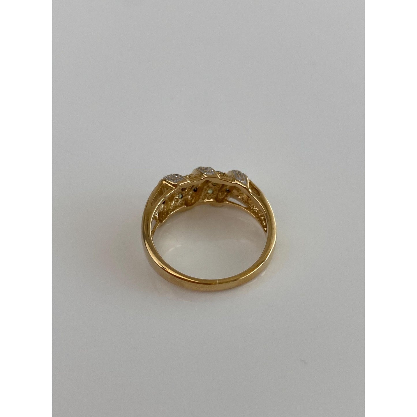 Solid 14k Yellow Gold Diamond & Peridot Ring Band - Size 6.75