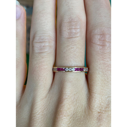 Solid 14k Yellow Gold Pink Sapphire Clear Cubic Zirconia Ring Band - Size 8