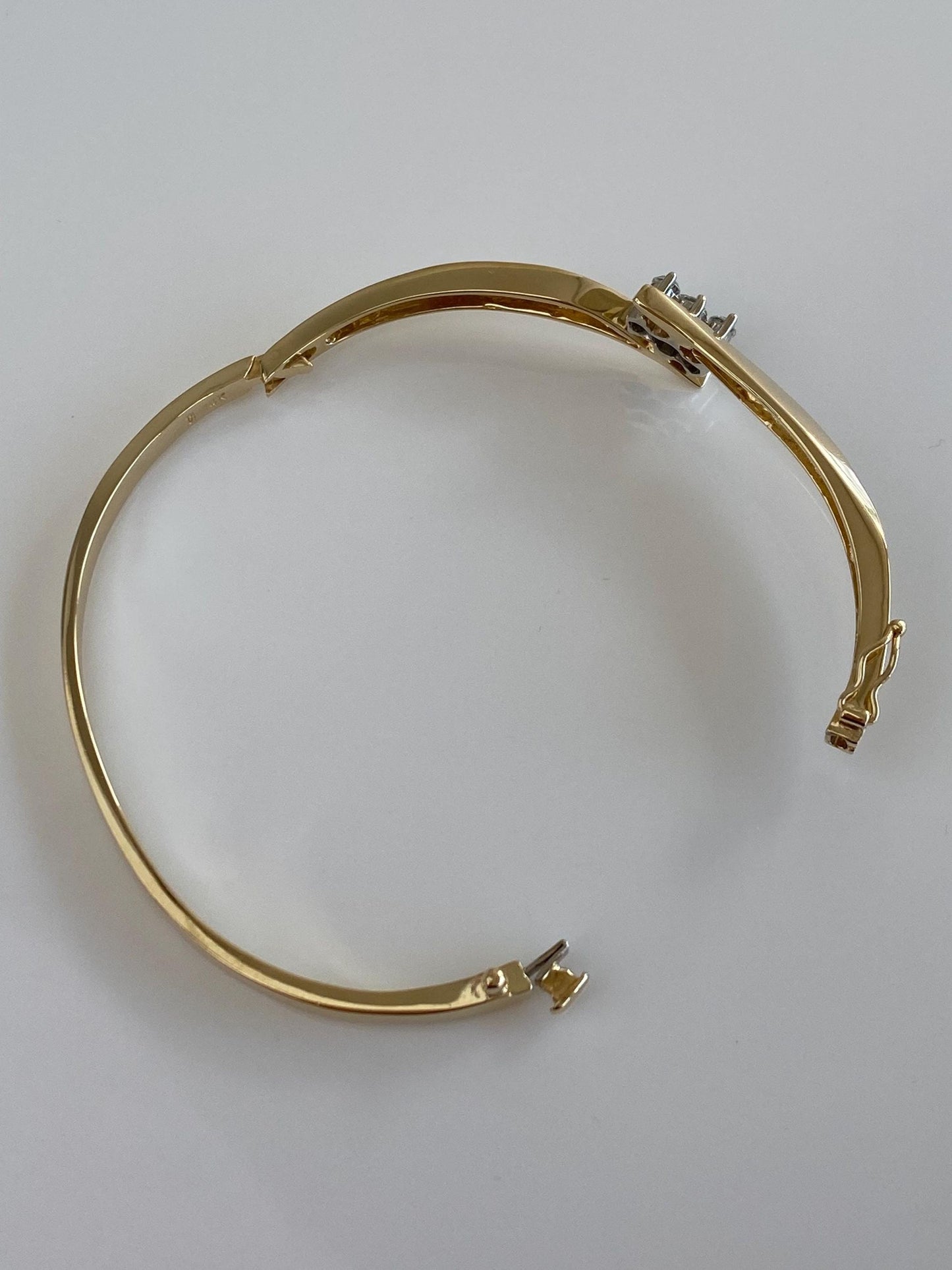 Vintage Solid 14k White & Yellow Gold Diamonds Bangle Bracelet - 7 Inches
