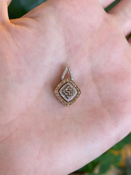 Vintage Solid 10k Rose Gold Champagne & Clear Diamonds Charm