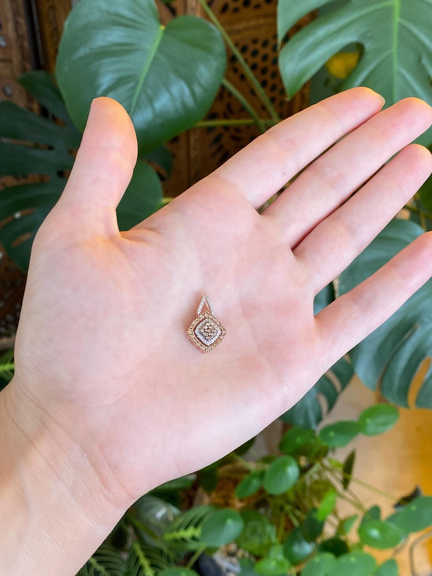 Vintage Solid 10k Rose Gold Champagne & Clear Diamonds Charm