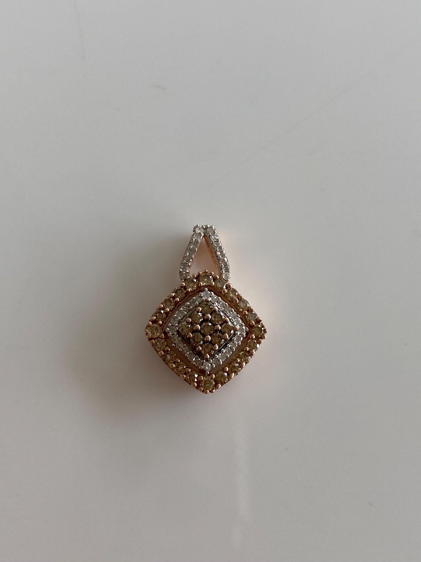 Vintage Solid 10k Rose Gold Champagne & Clear Diamonds Charm