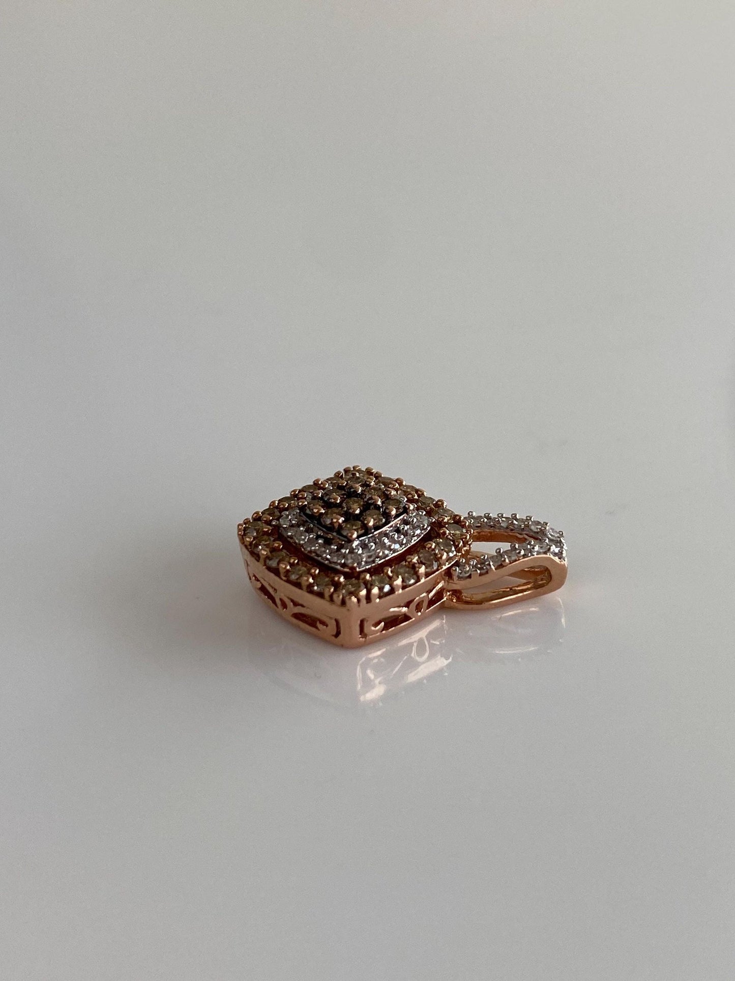 Vintage Solid 10k Rose Gold Champagne & Clear Diamonds Charm