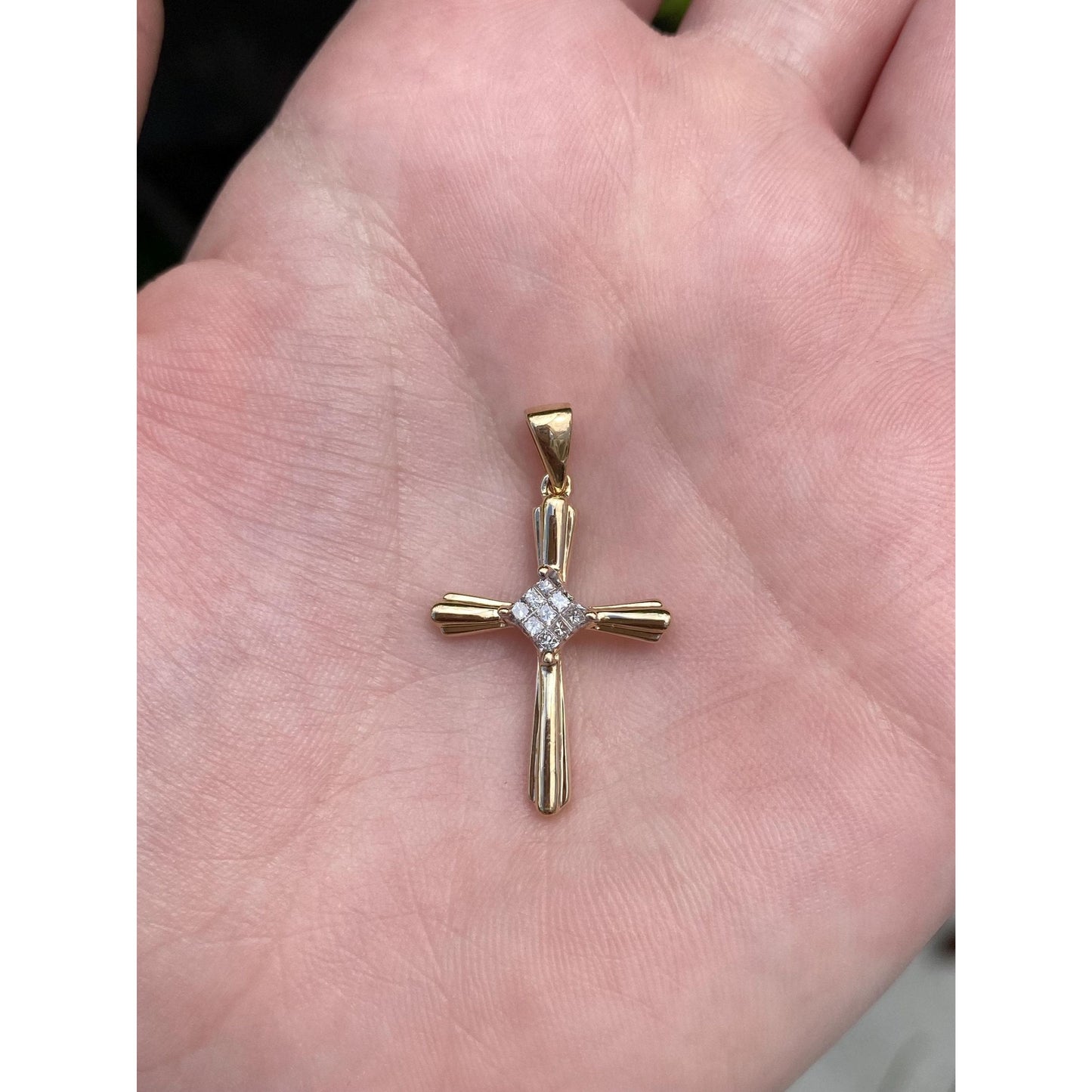 Vintage Solid 14k Yellow Gold Diamond Cross Charm