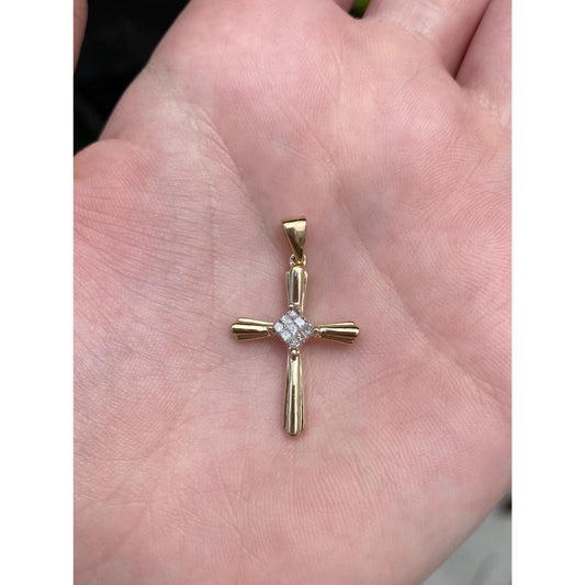 Vintage Solid 14k Yellow Gold Diamond Cross Charm