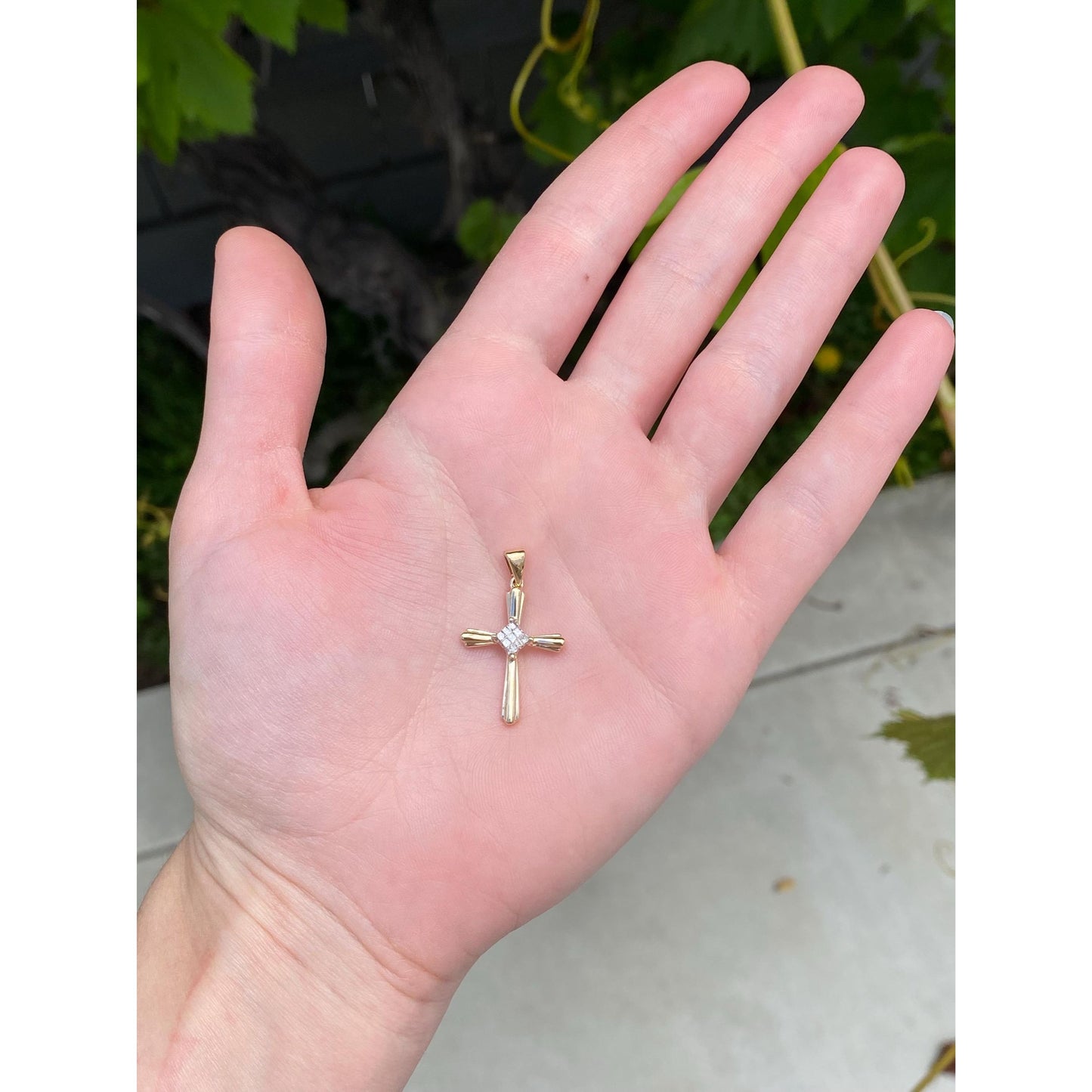 Vintage Solid 14k Yellow Gold Diamond Cross Charm
