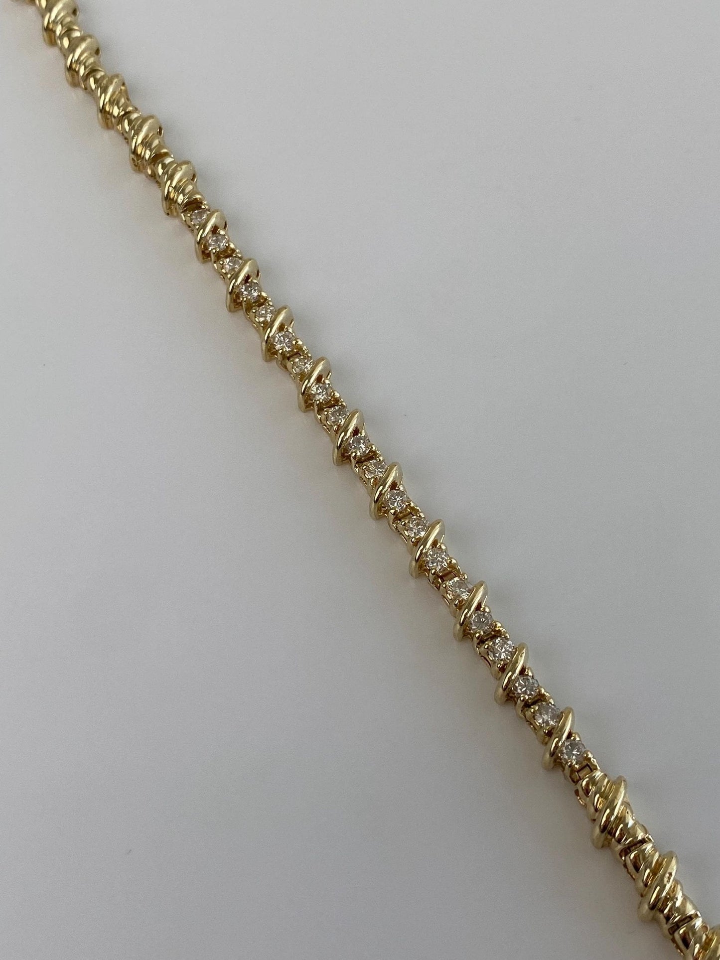 Vintage Solid 14k Yellow Gold Diamond Link Bracelet - 7.25 inches