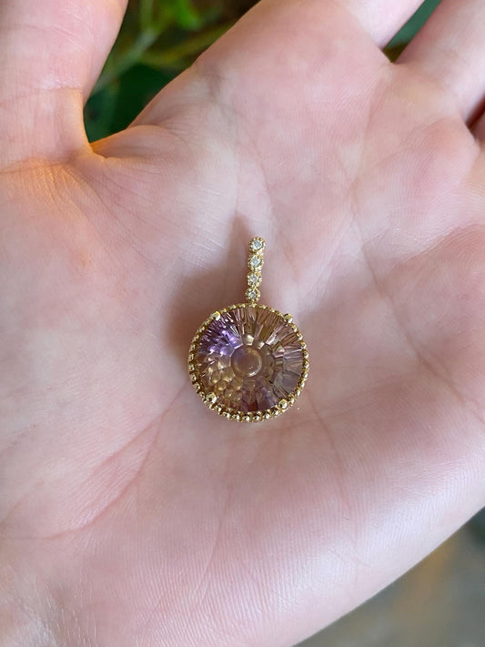 Vintage Solid 14k Yellow Gold Diamond Ametrine Charm
