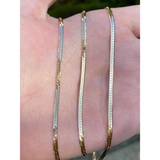 Vintage Solid 14k Yellow Gold Long Thin Herringbone Chain Necklace - 24.25 inches