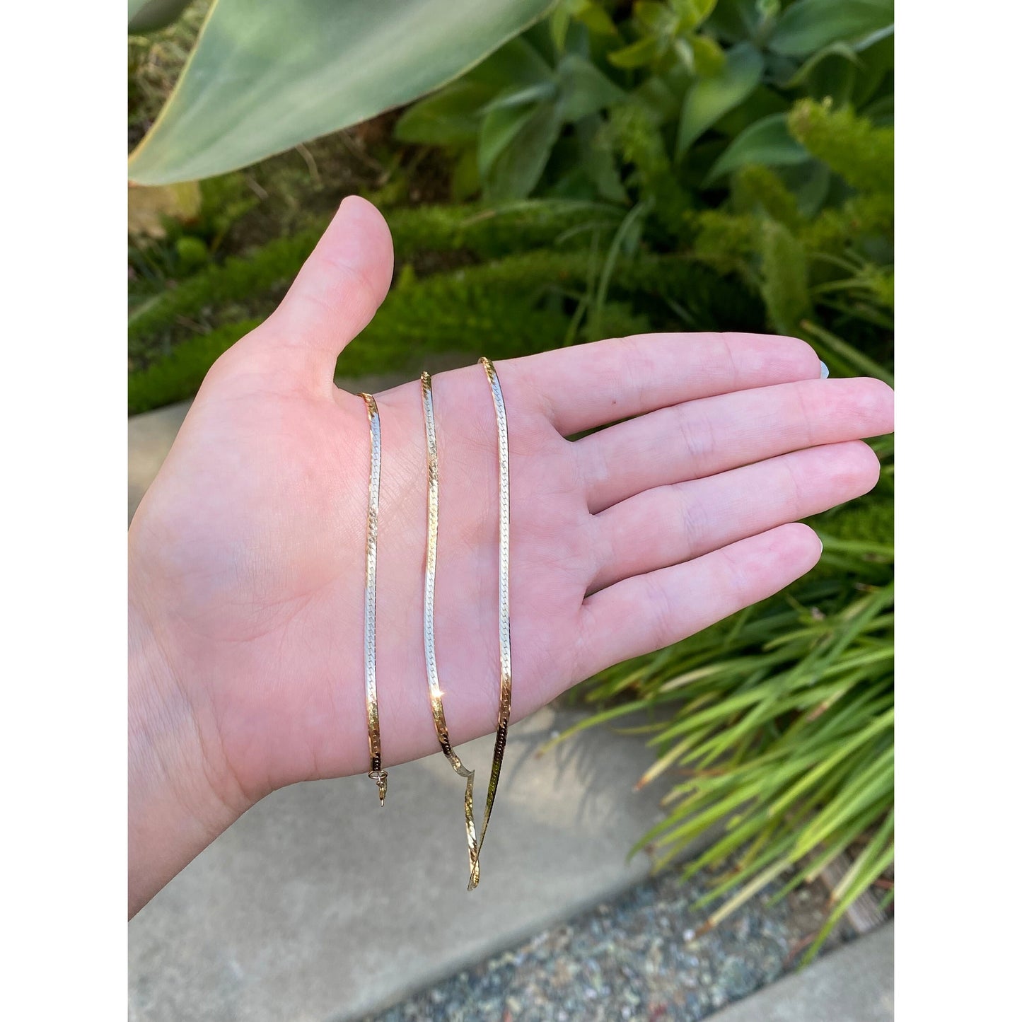 Vintage Solid 14k Yellow Gold Long Thin Herringbone Chain Necklace - 24.25 inches