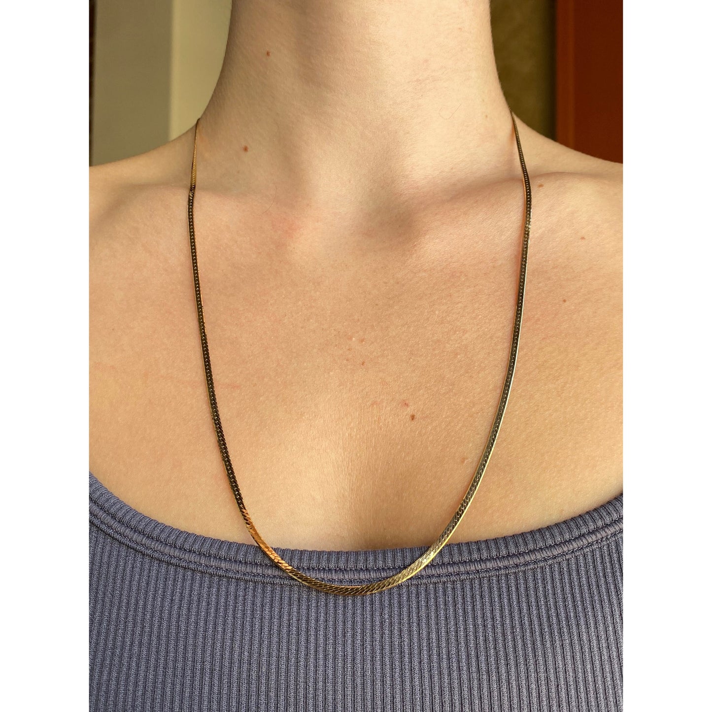 Vintage Solid 14k Yellow Gold Long Thin Herringbone Chain Necklace - 24.25 inches