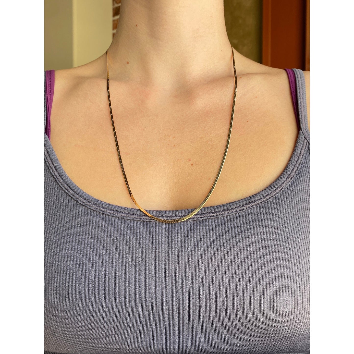 Vintage Solid 14k Yellow Gold Long Thin Herringbone Chain Necklace - 24.25 inches