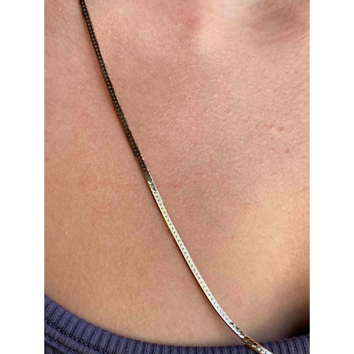 Vintage Solid 14k Yellow Gold Long Thin Herringbone Chain Necklace - 24.25 inches