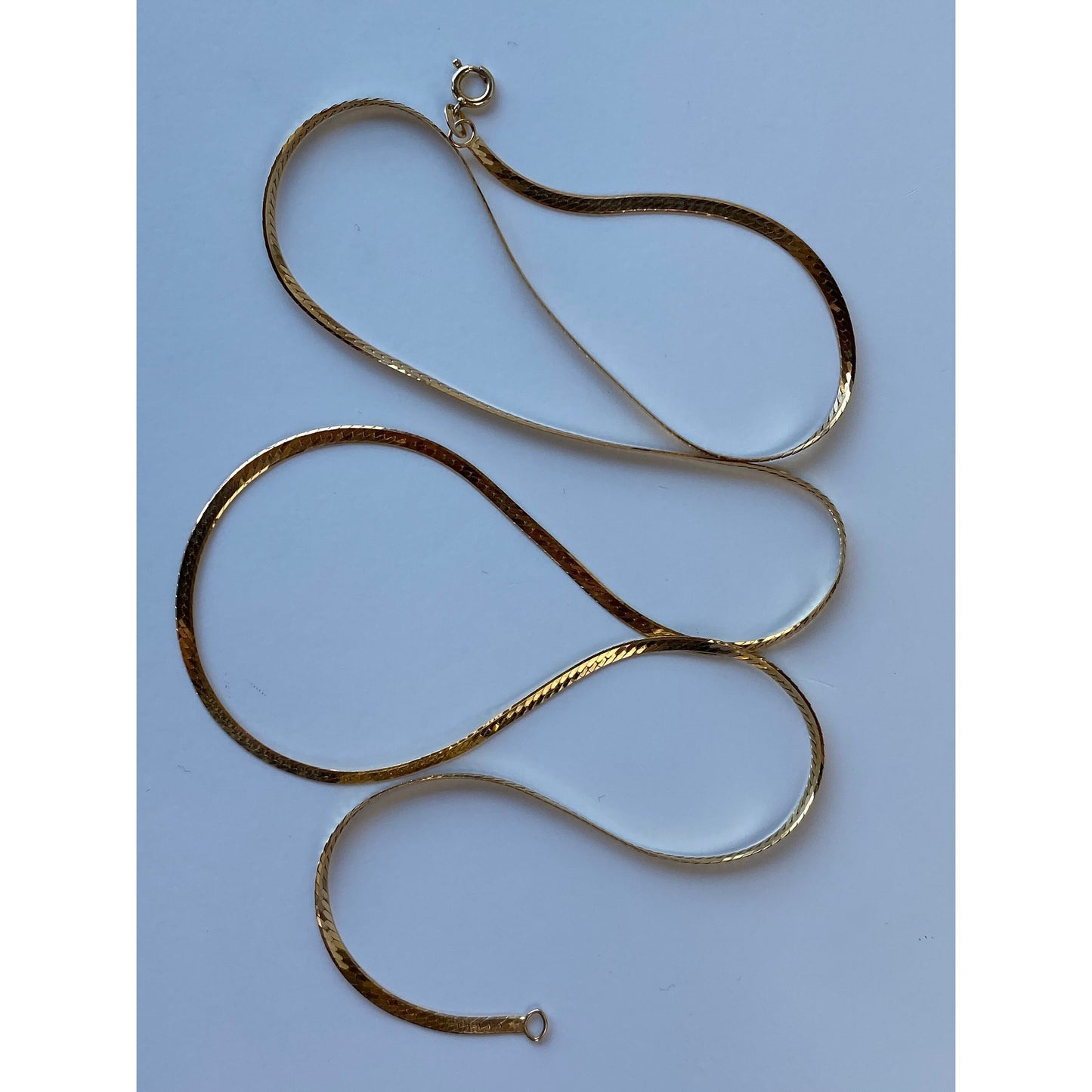 Vintage Solid 14k Yellow Gold Long Thin Herringbone Chain Necklace - 24.25 inches