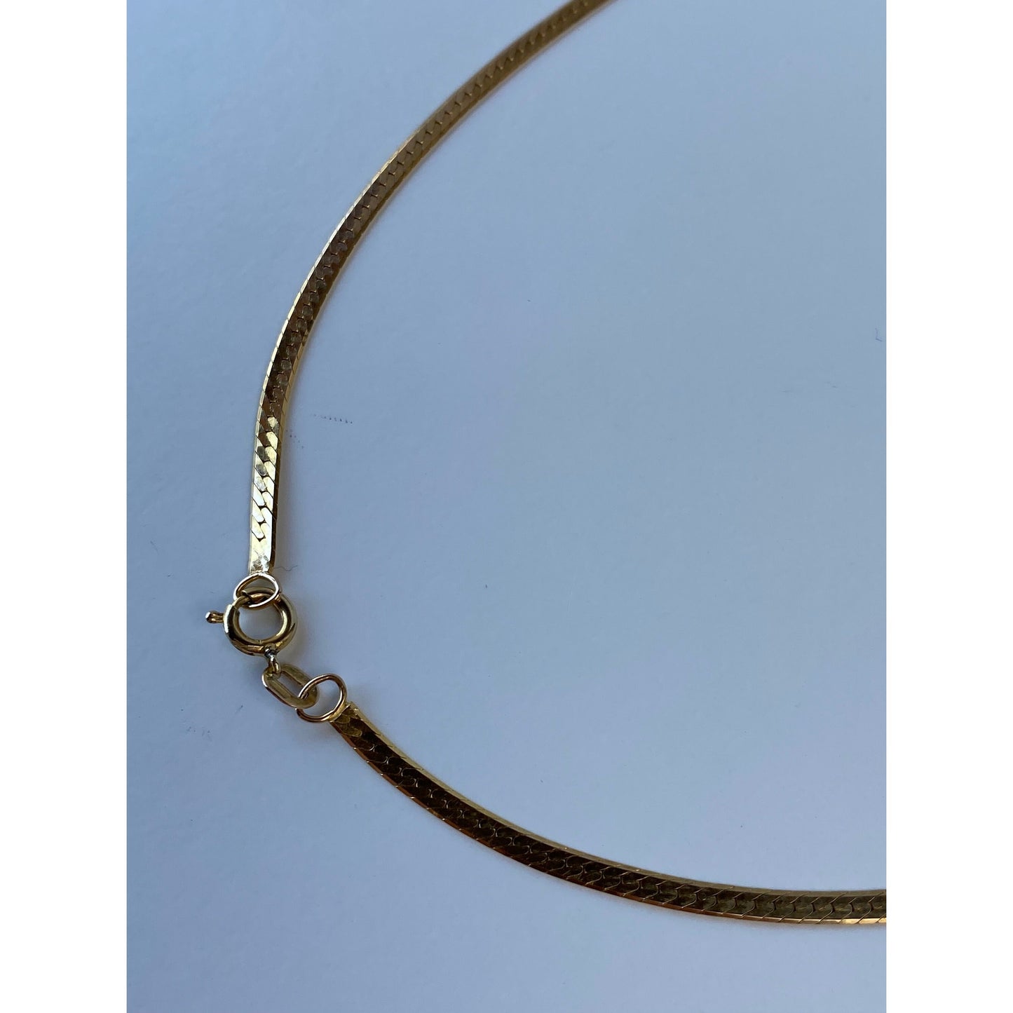 Vintage Solid 14k Yellow Gold Long Thin Herringbone Chain Necklace - 24.25 inches