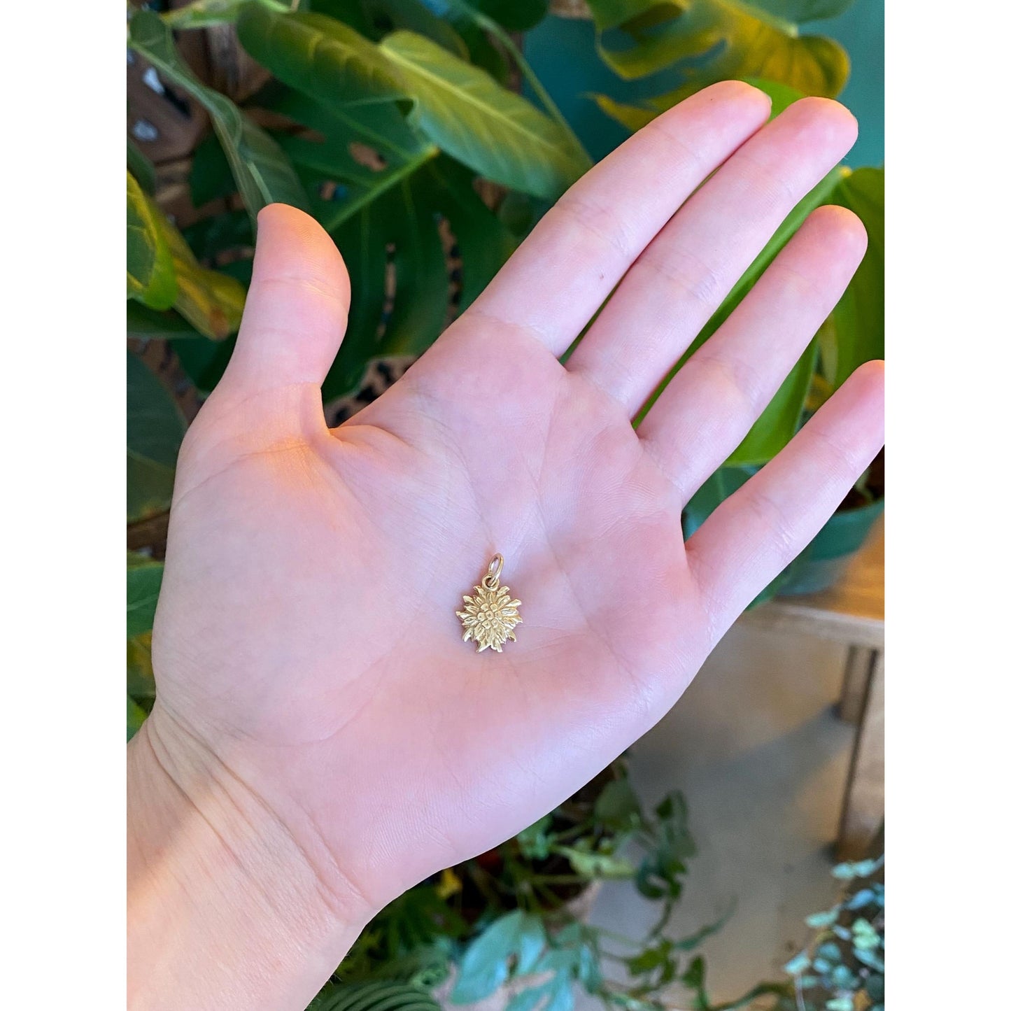 Solid 14k Yellow Gold Flower Charm