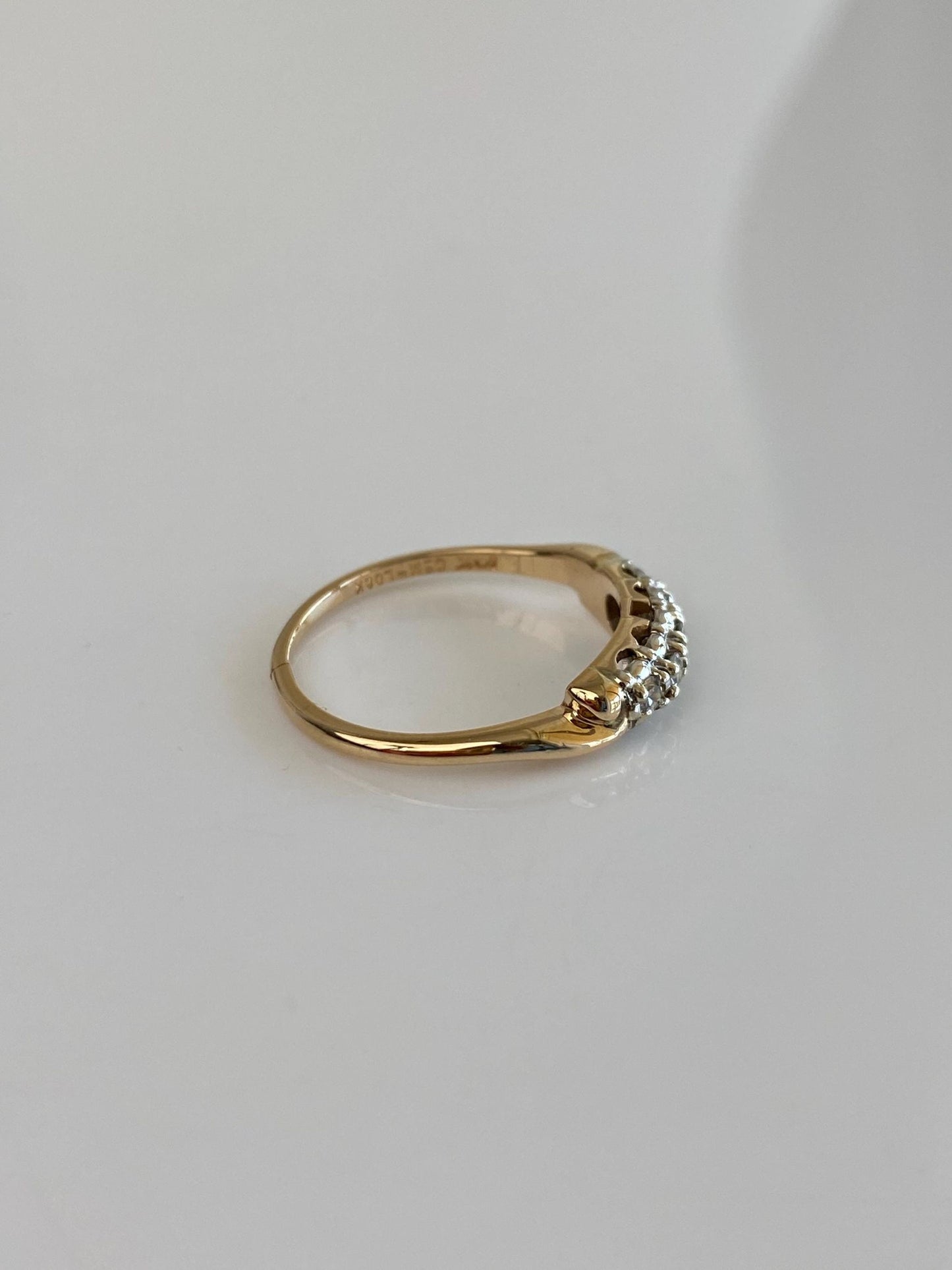Vintage Solid 14k White & Yellow Gold Diamond Ring Band - Size 6.75