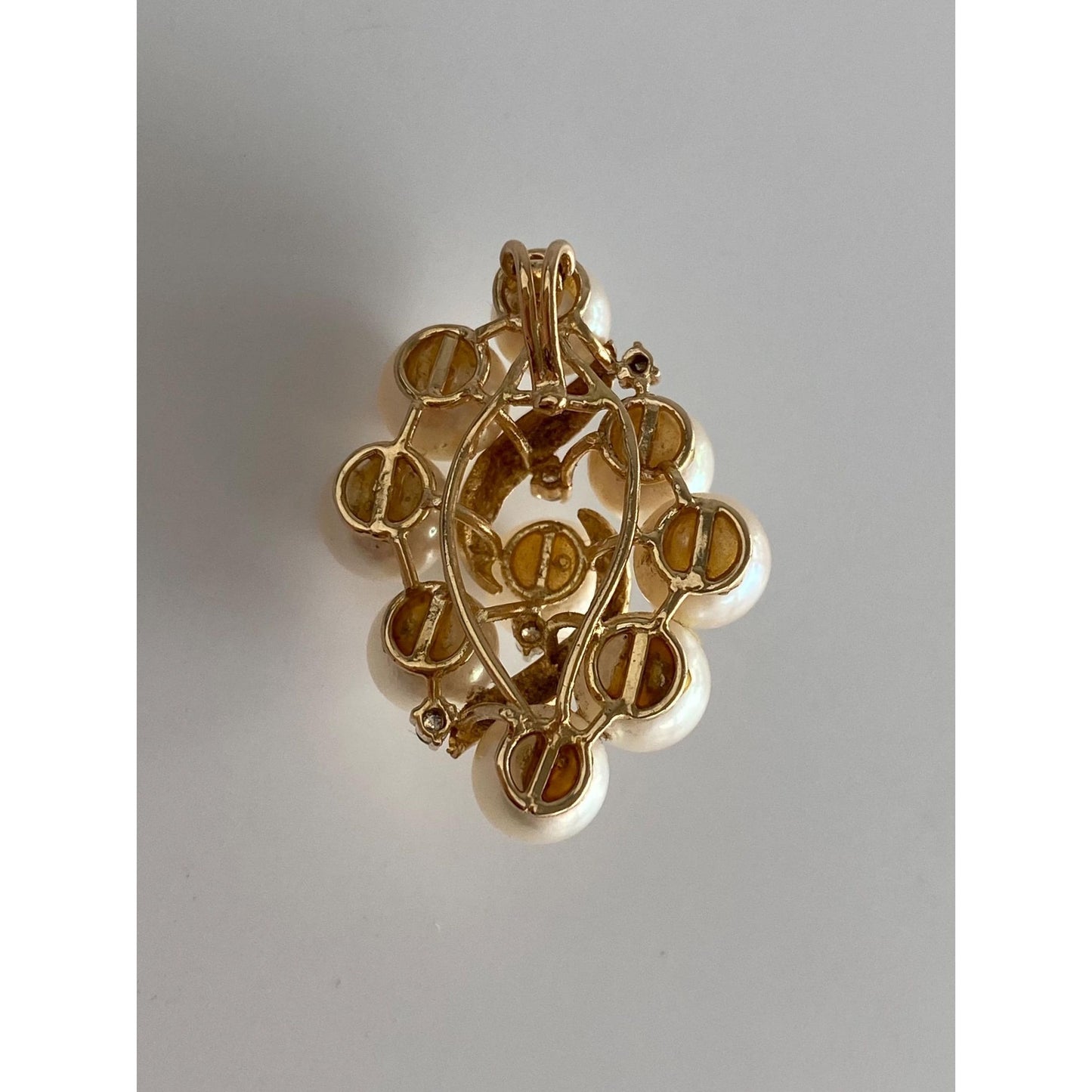 Vintage Solid 14k Yellow Gold Diamond Pearl Cluster Slide Charm