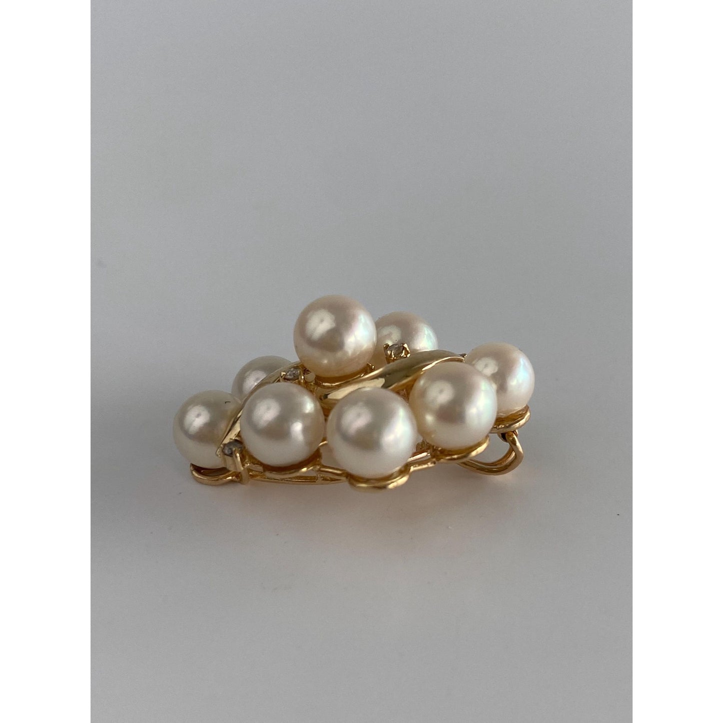 Vintage Solid 14k Yellow Gold Diamond Pearl Cluster Slide Charm