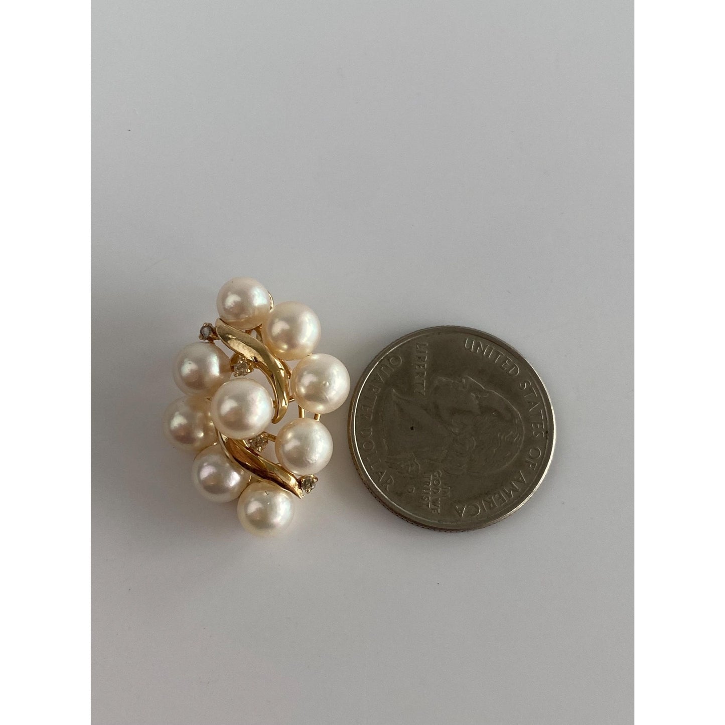 Vintage Solid 14k Yellow Gold Diamond Pearl Cluster Slide Charm