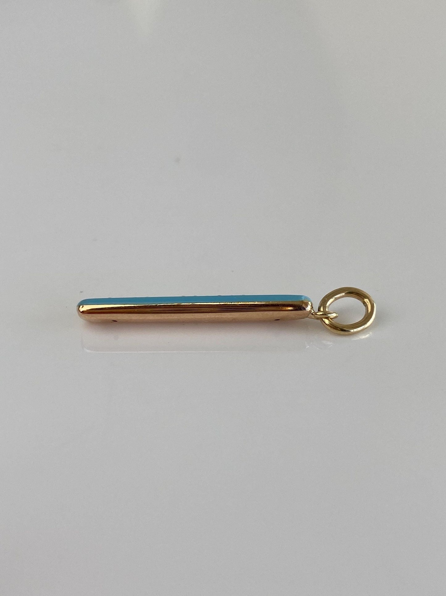 Vintage 14k Rosey Gold Blue Enamel Pearls Bar Charm