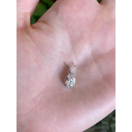 Vintage Solid 14k White Gold Clear Quartz Teardrop Slide Charm