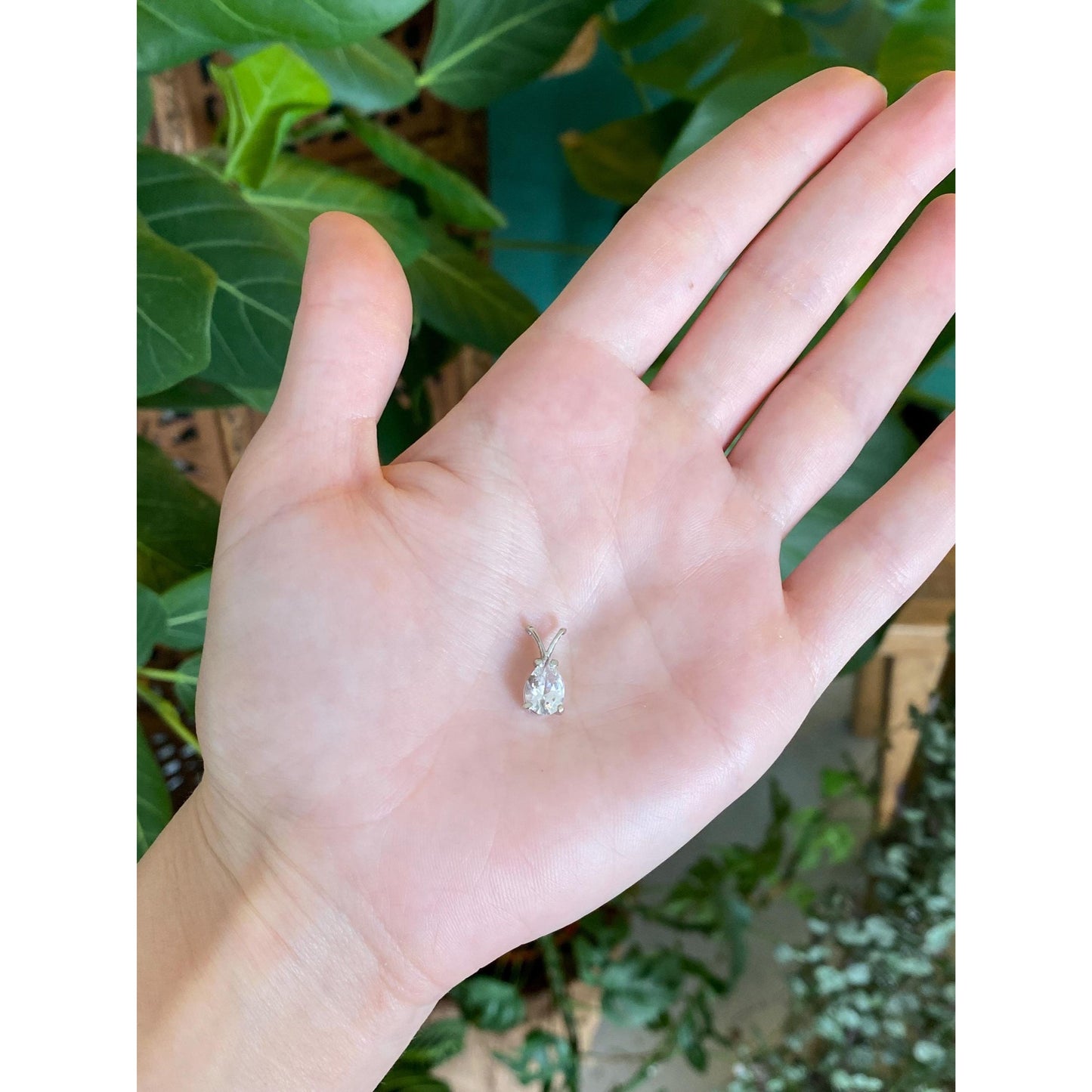 Vintage Solid 14k White Gold Clear Quartz Teardrop Slide Charm