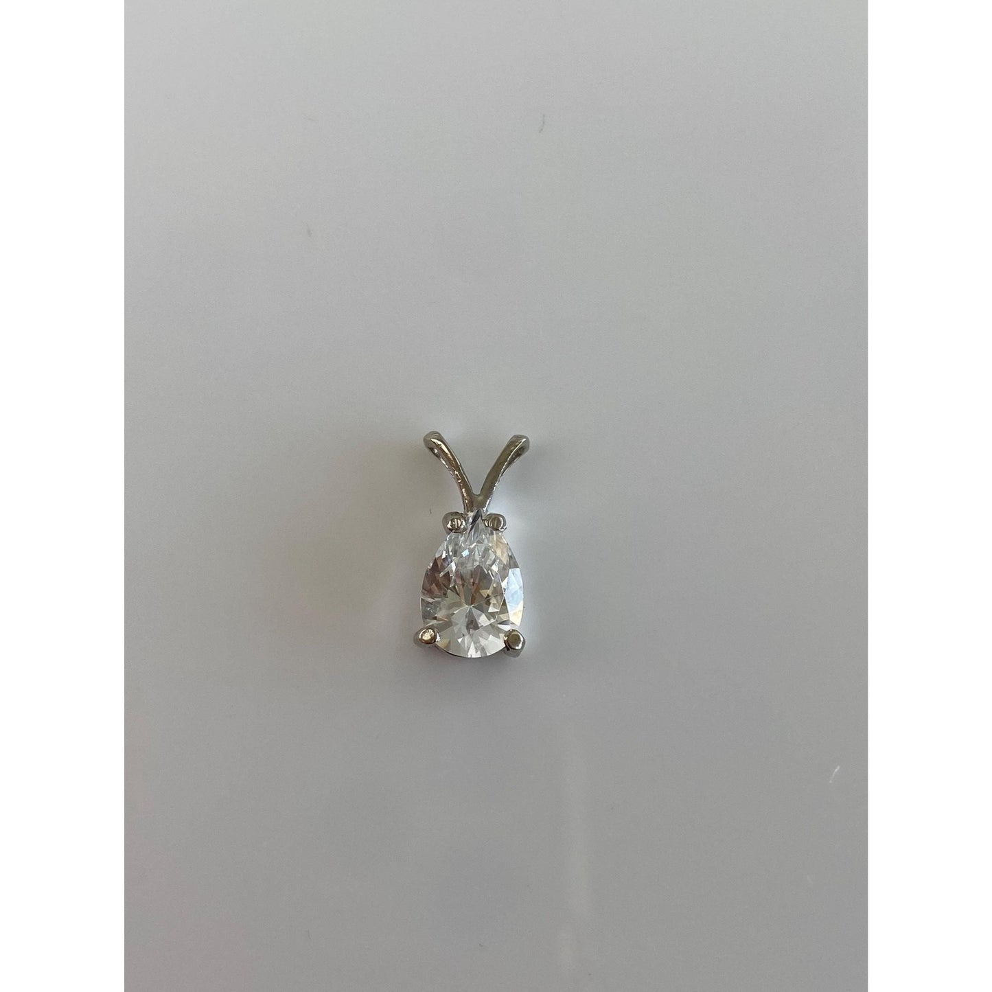 Vintage Solid 14k White Gold Clear Quartz Teardrop Slide Charm