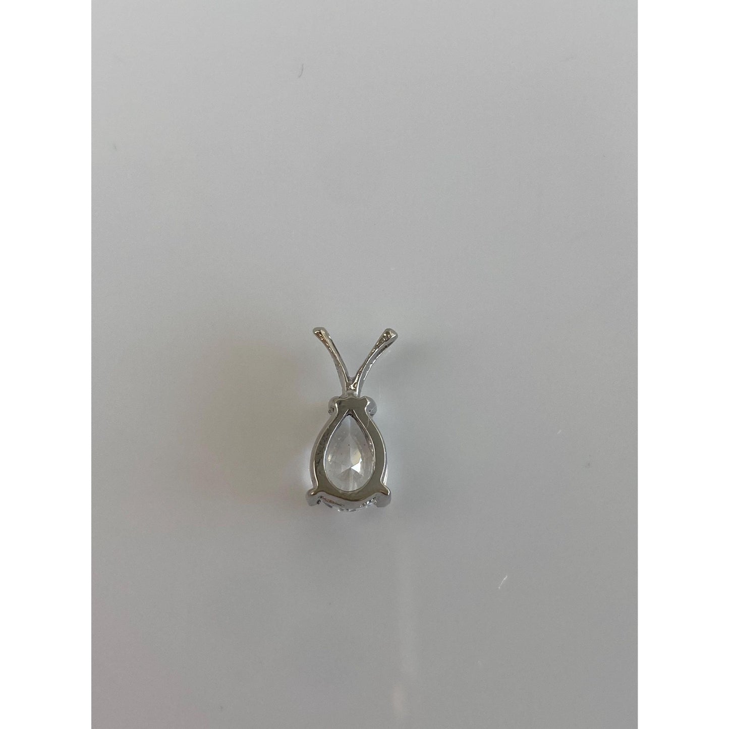 Vintage Solid 14k White Gold Clear Quartz Teardrop Slide Charm