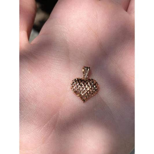 Solid 14k Rose Gold Diamond Cut Heart Charm