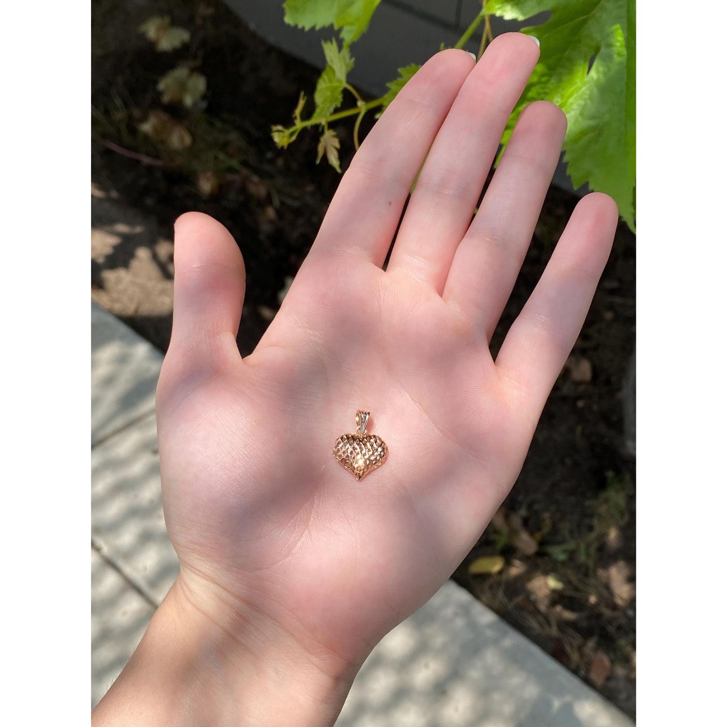 Solid 14k Rose Gold Diamond Cut Heart Charm