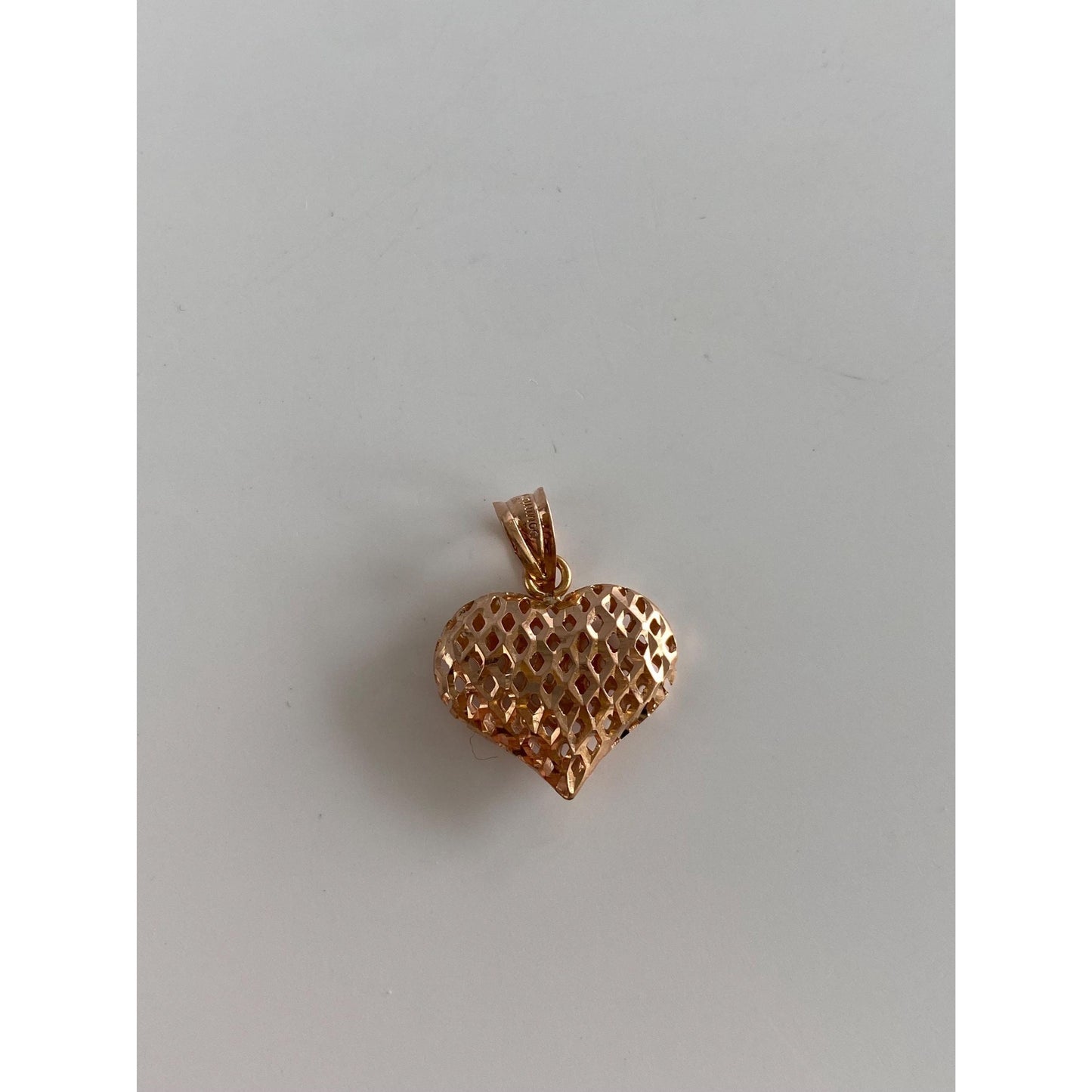 Solid 14k Rose Gold Diamond Cut Heart Charm