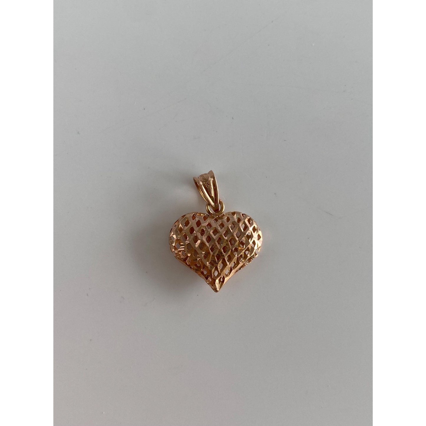 Solid 14k Rose Gold Diamond Cut Heart Charm