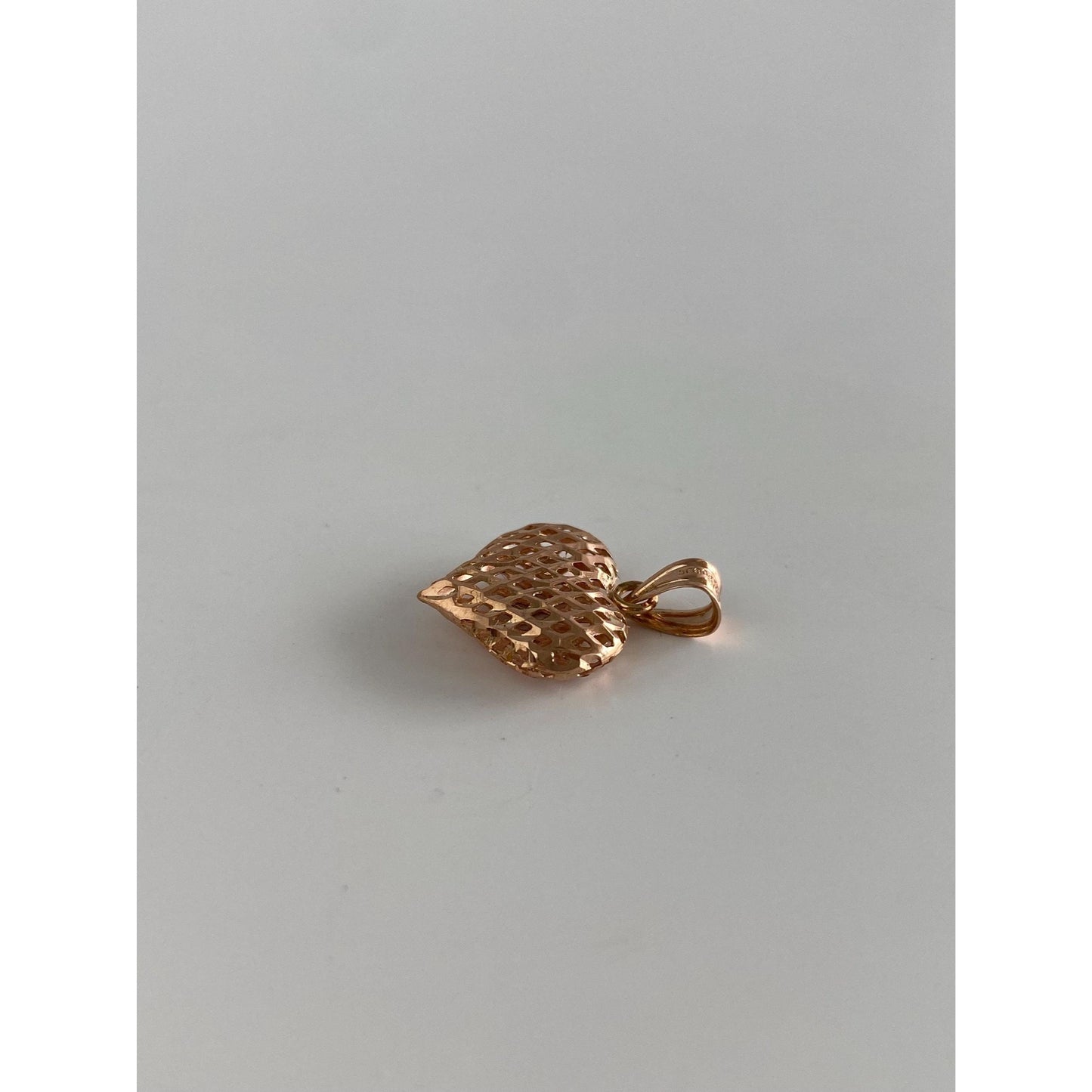 Solid 14k Rose Gold Diamond Cut Heart Charm