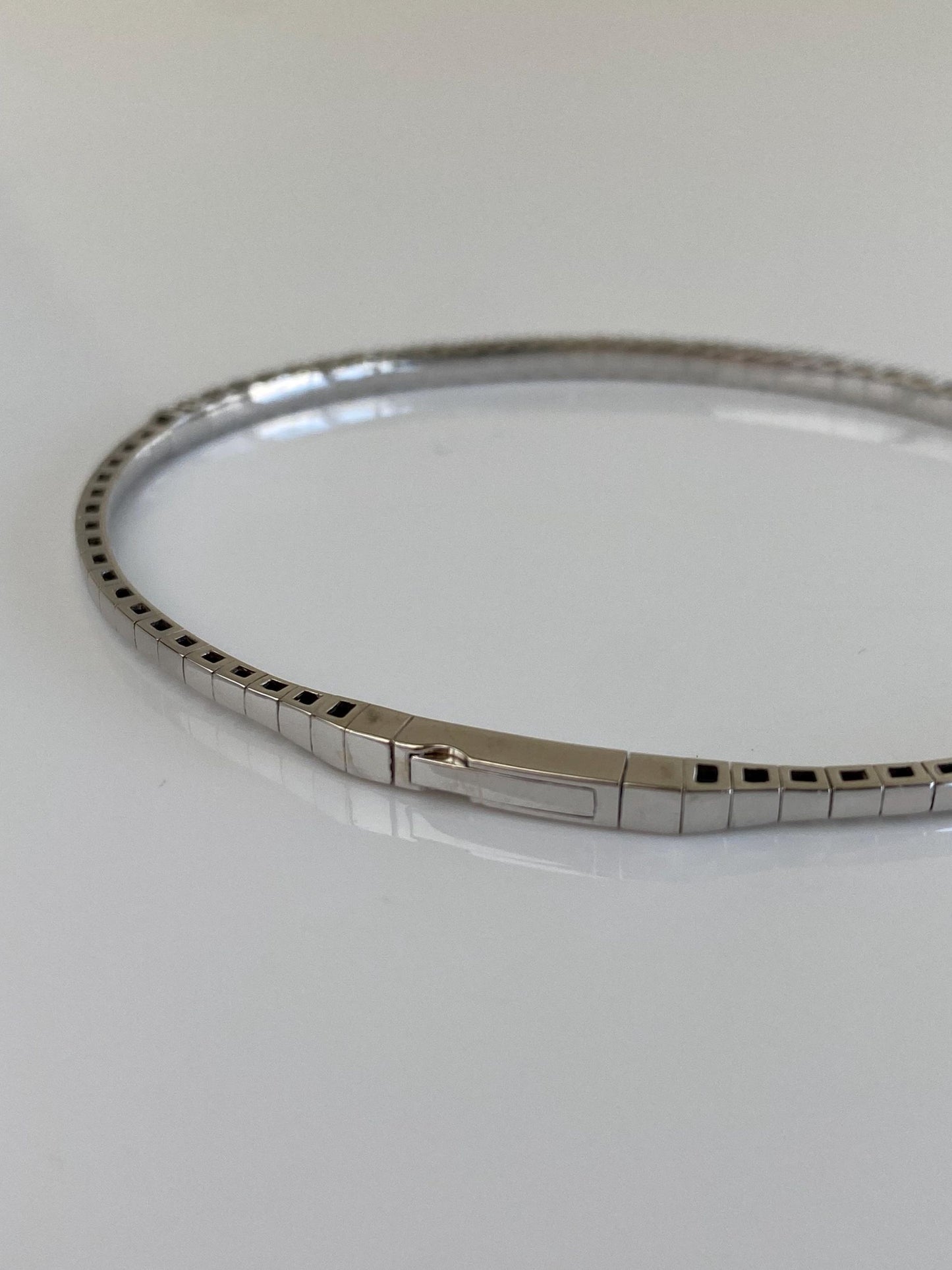 Vintage Solid 14k White Gold Blue & Clear Sapphire Bangle Bracelet