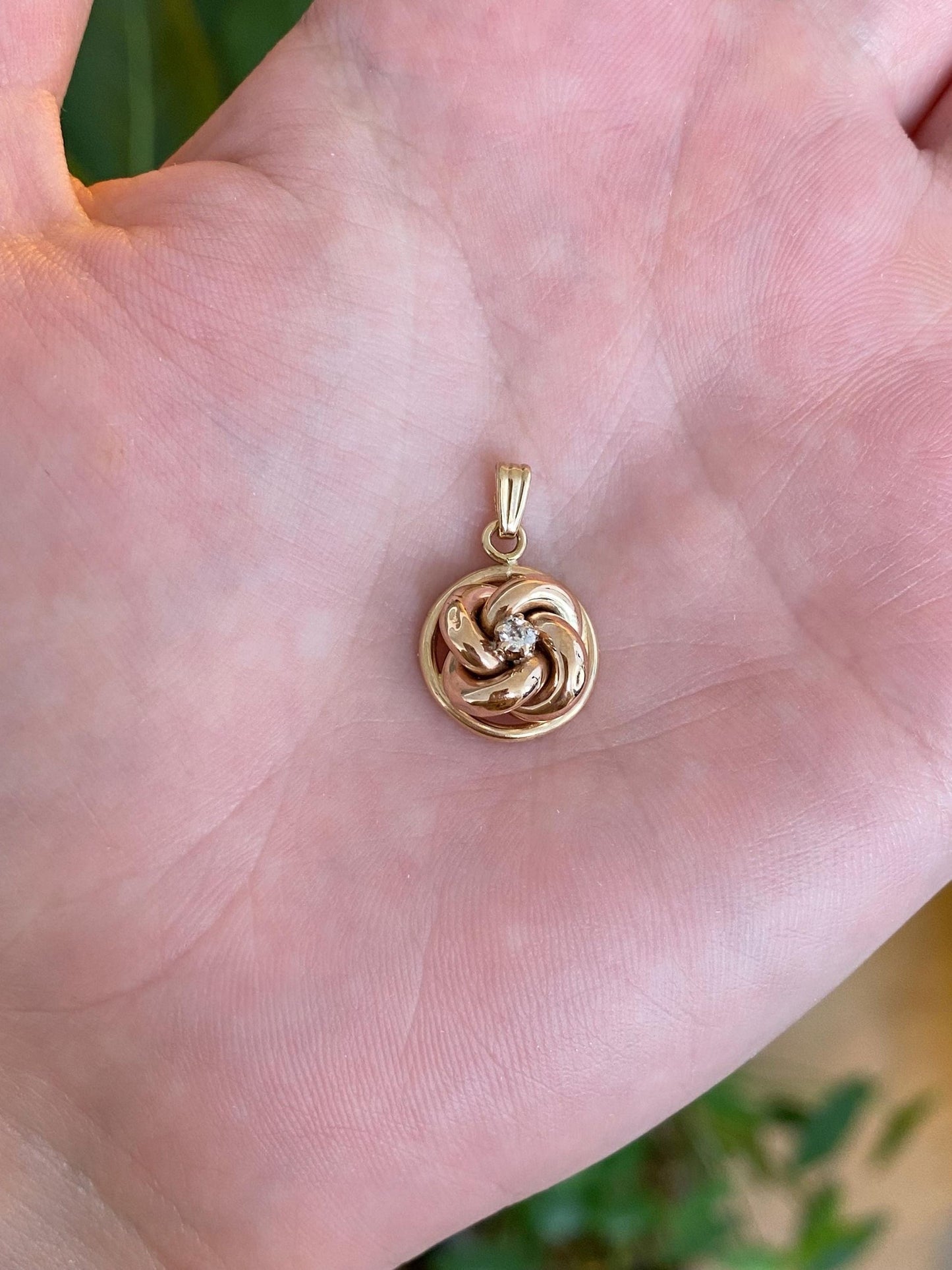 Vintage Solid 14k Rosey Gold Diamond Knot Charm