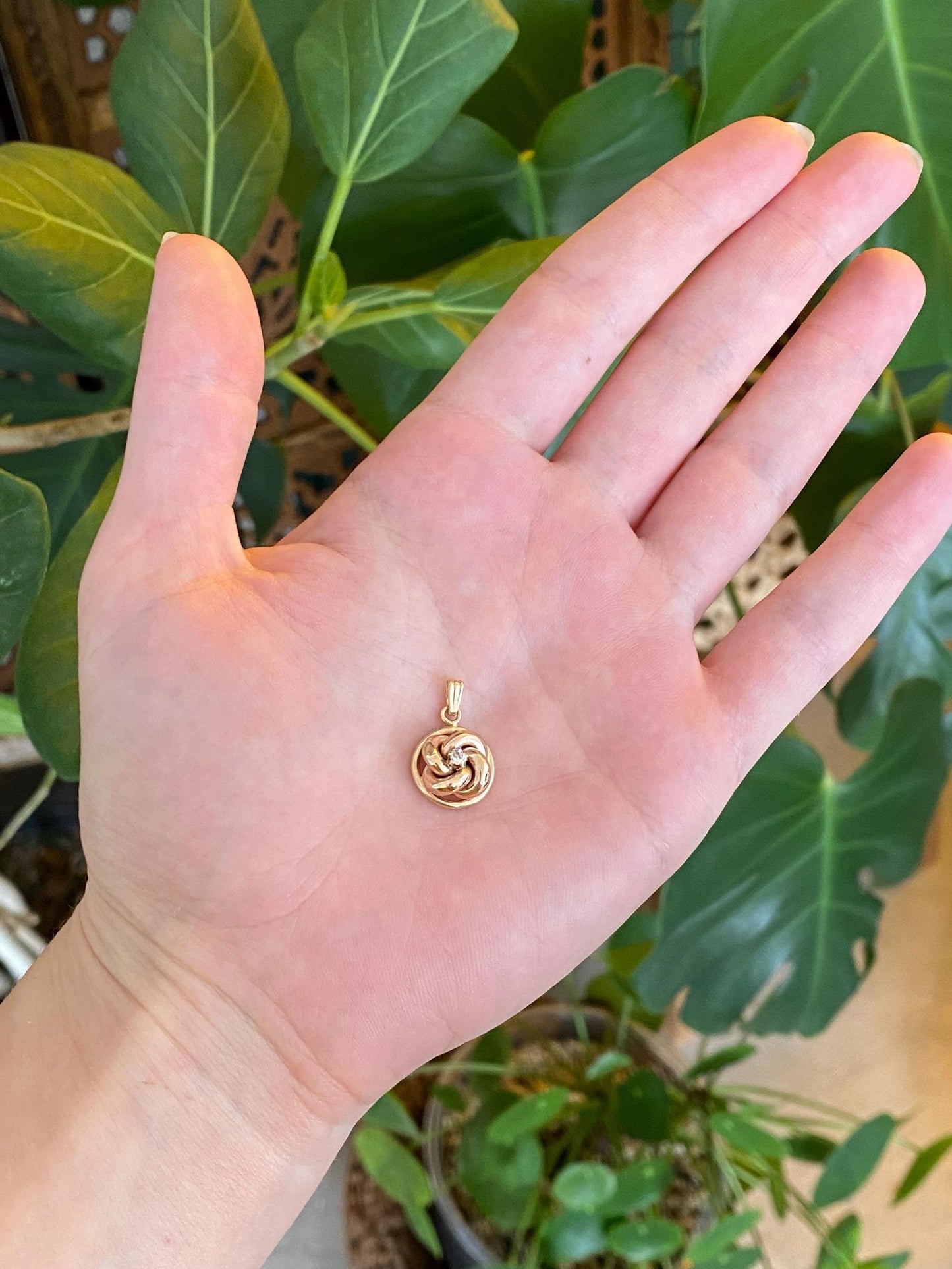 Vintage Solid 14k Rosey Gold Diamond Knot Charm