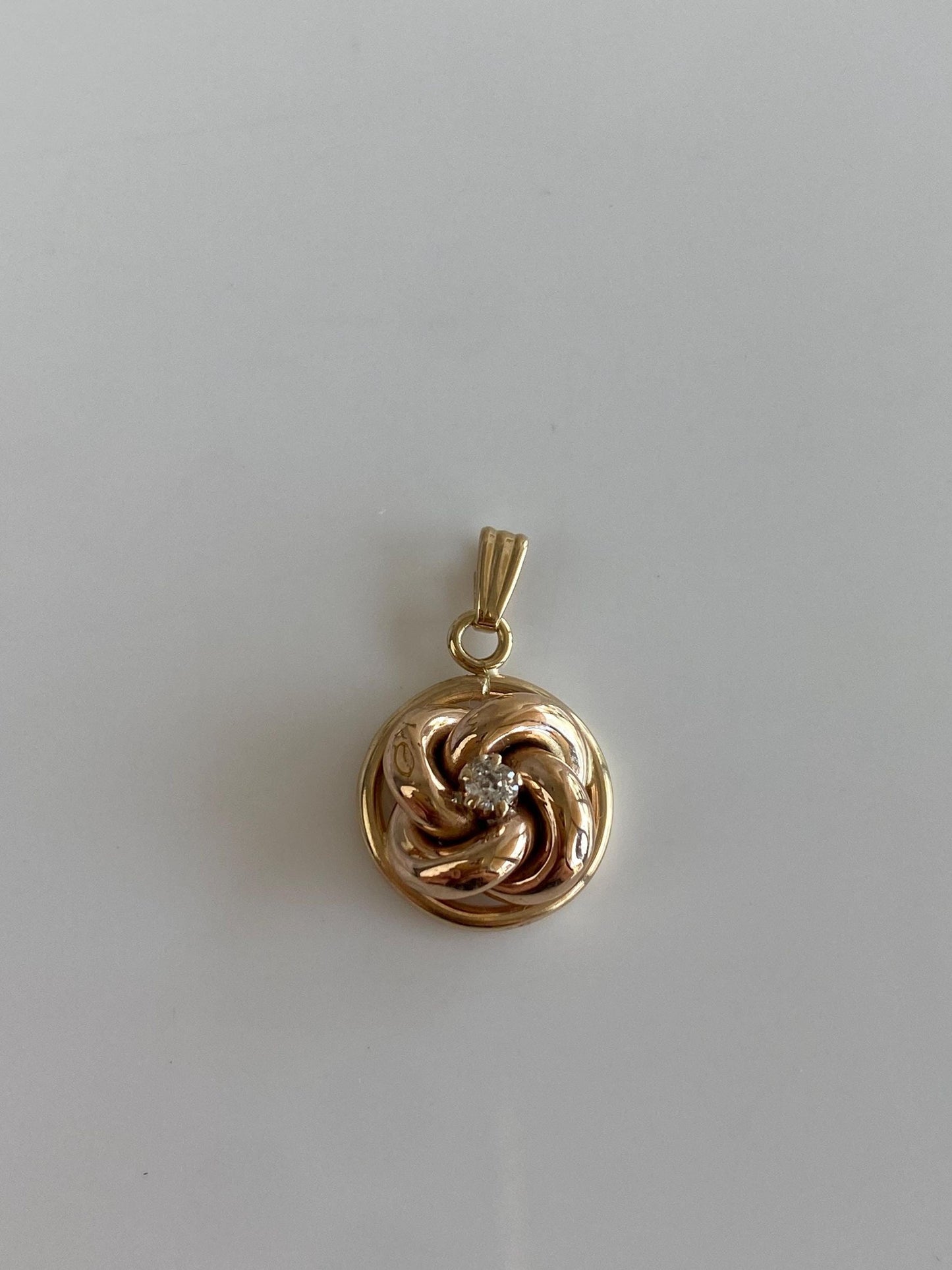 Vintage Solid 14k Rosey Gold Diamond Knot Charm