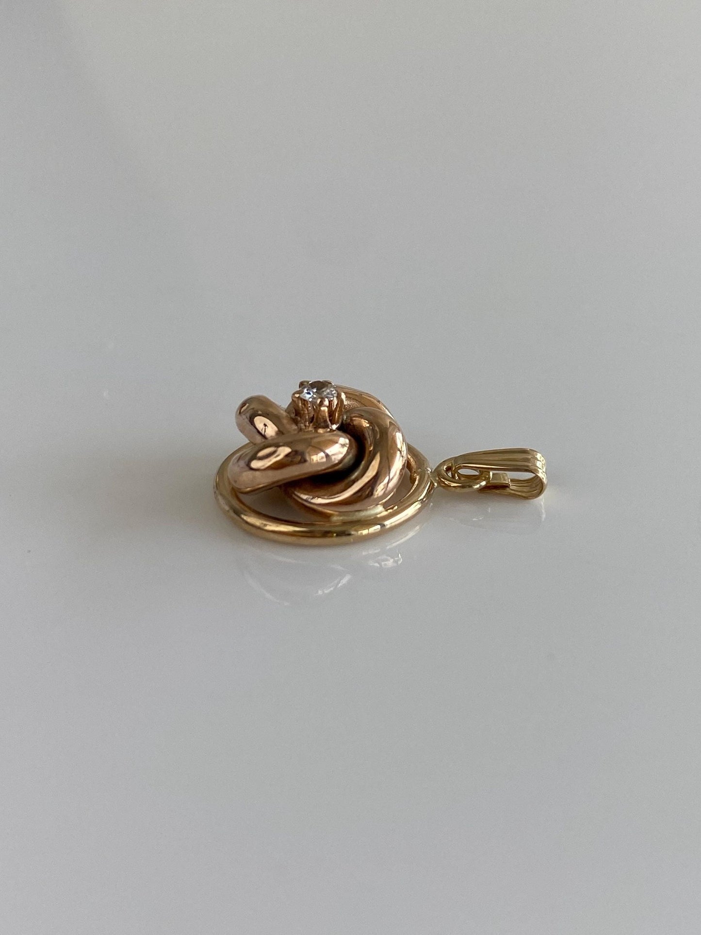 Vintage Solid 14k Rosey Gold Diamond Knot Charm
