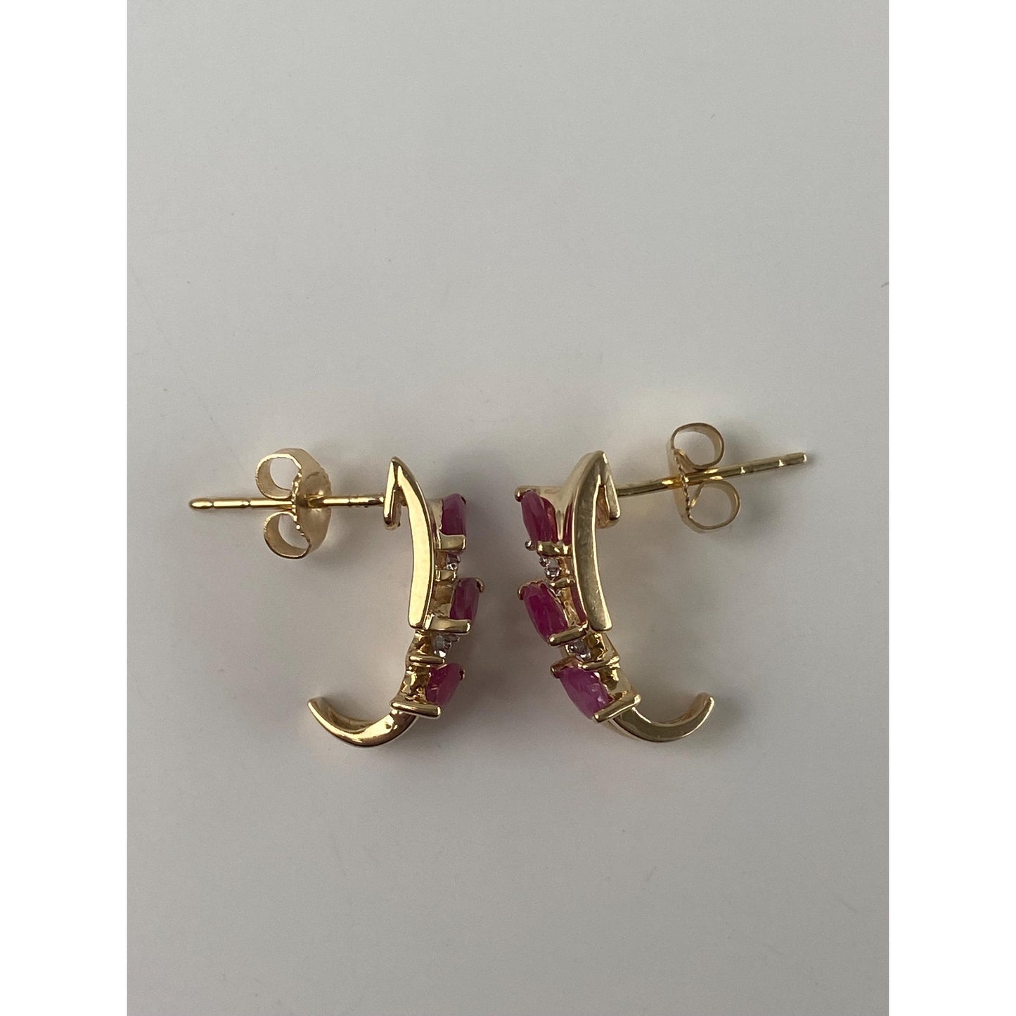 Vintage Solid 14k White & Yellow Gold Ruby Drop Stud Earrings