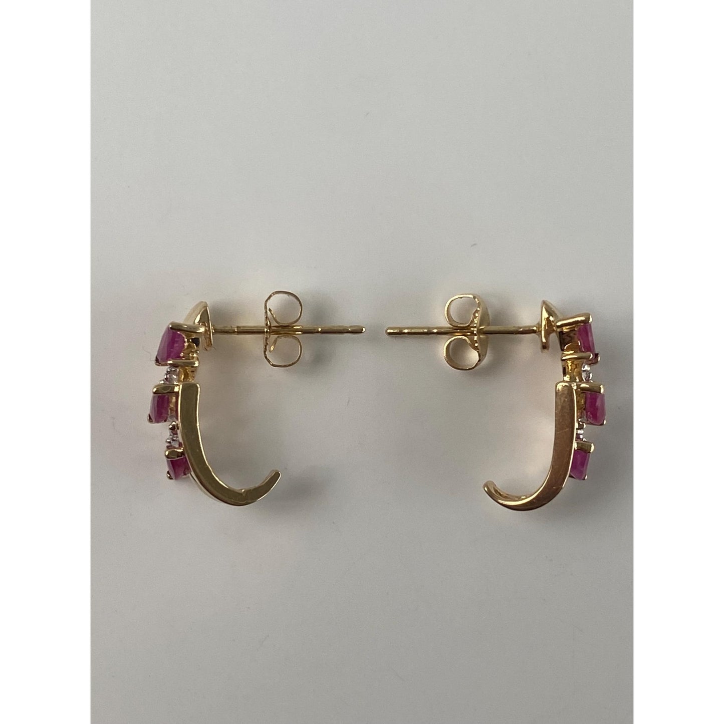 Vintage Solid 14k White & Yellow Gold Ruby Drop Stud Earrings